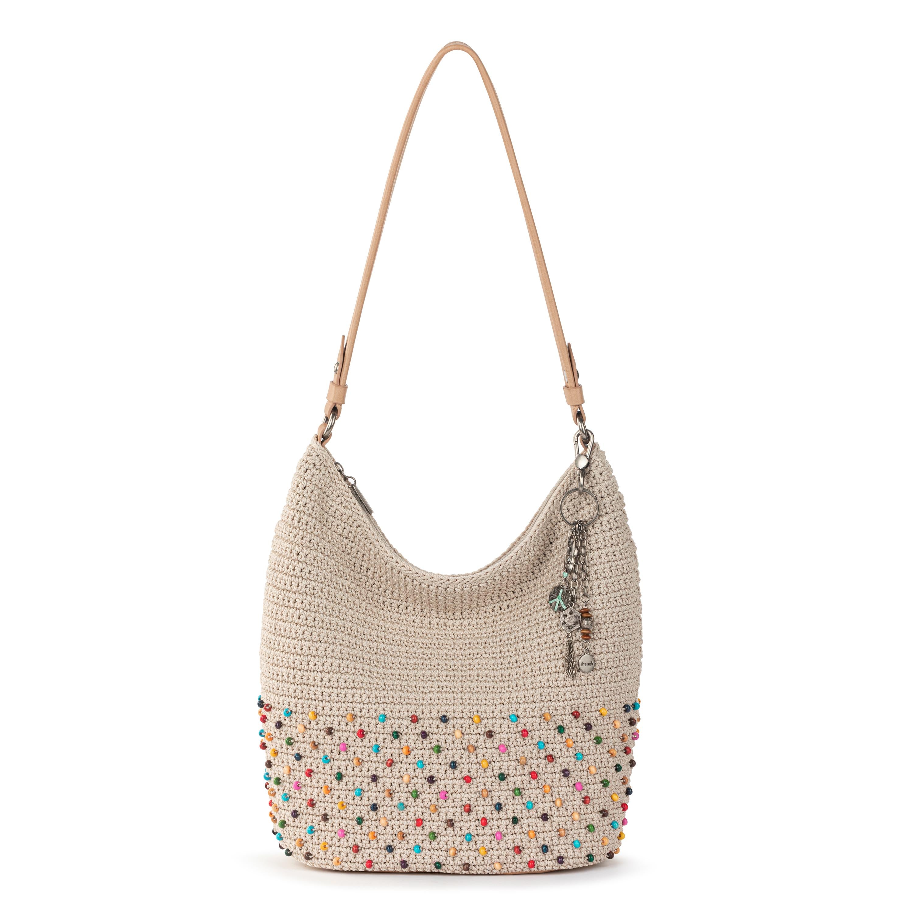 Handmade Sequoia Hobo Bag - Crochet Shoulder Purse with Ecru Multi Beads - Perfect for Boho Fashion, Beach Outings & Festival Accessories