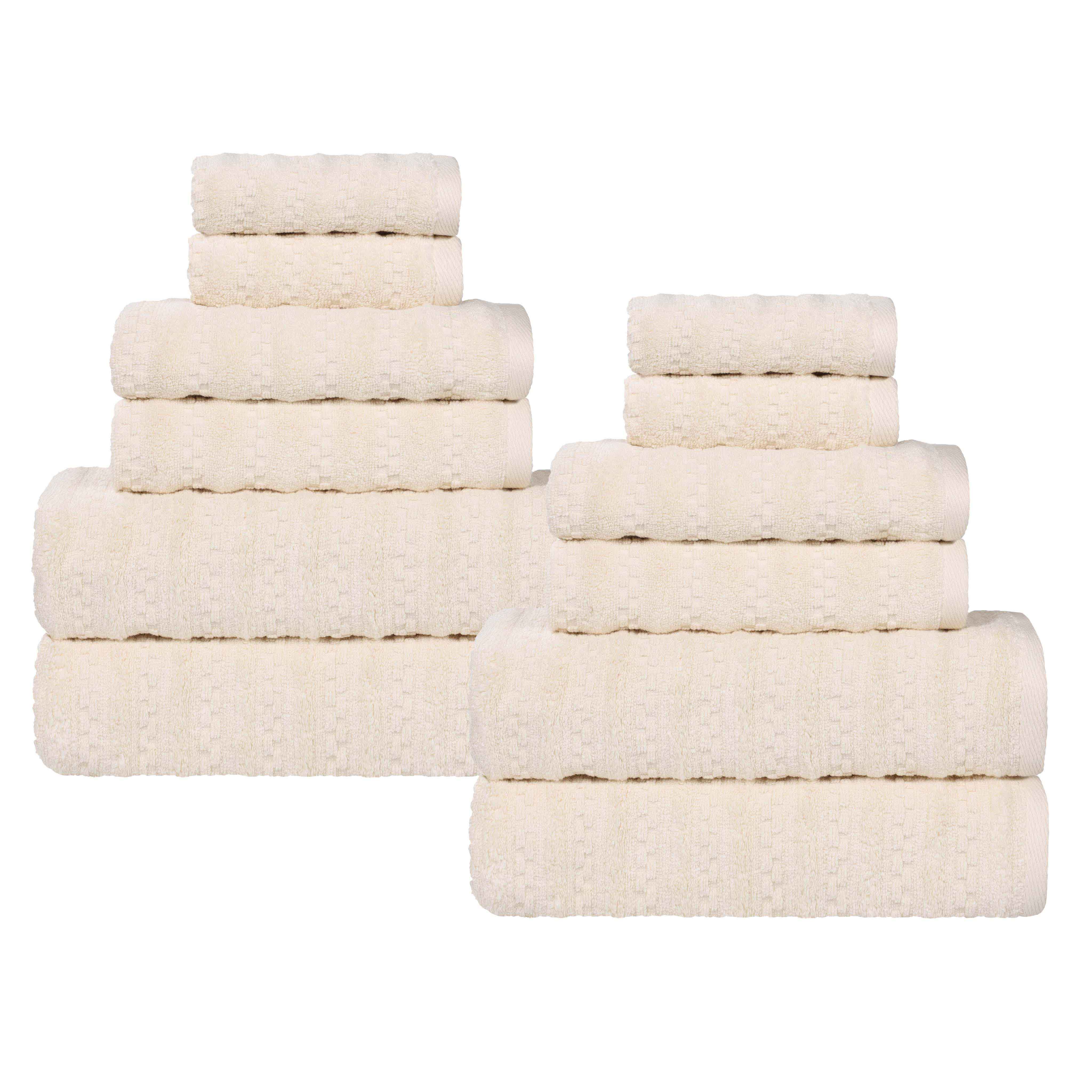 Zuma Zero Twist Cotton Medium Weight Soft Absorbent 12-Piece Bath Towel Set | Premium Hotel Quality Towels for Spa, Gym & Luxury Home Use