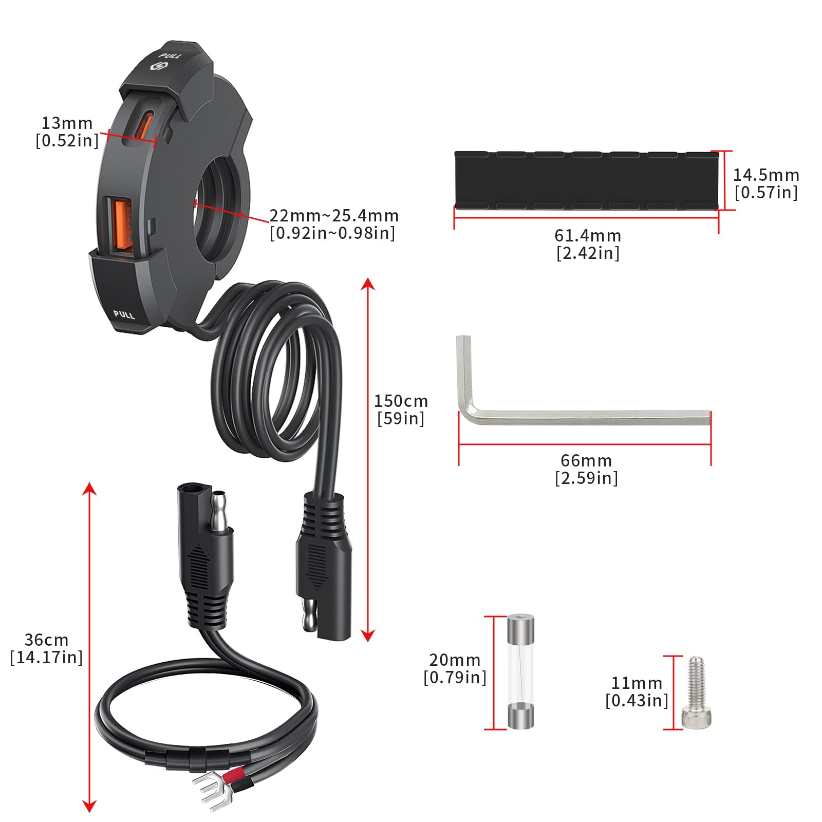18W Fast Motorcycle Phone Charger with 30W USB-C PD Quick Charge | IP65 Waterproof SAE to USB Adapter | Black | Perfect for Harley, Honda, Yamaha & Adventure Riding
