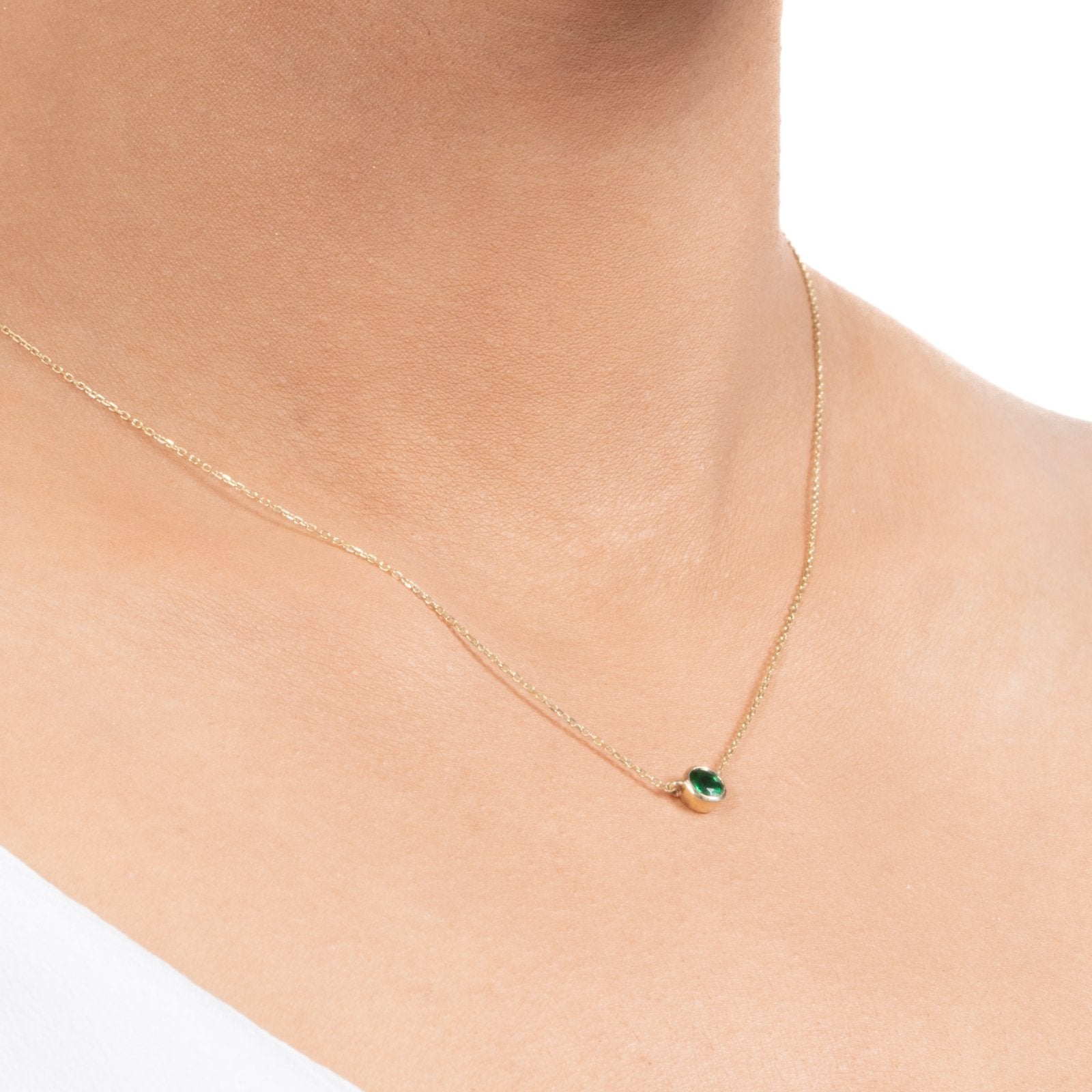 14K Solid Yellow Gold Emerald Station Necklace - Bezel Set for Everyday Elegance | Perfect for Gifts, Anniversaries, and Special Occasions