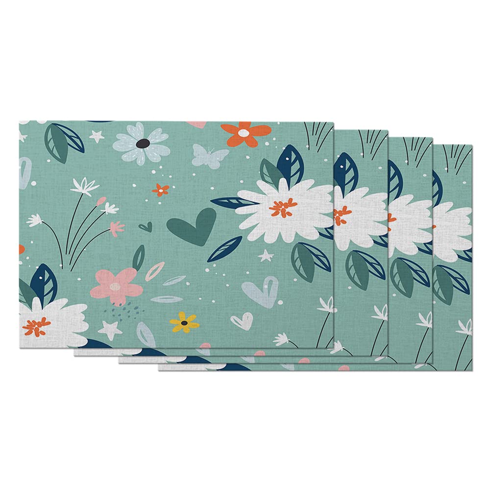 AOYEGO 12x18 Inch Cotton Linen Placemats Set of 4 - Botanical Flower Table Mats for Dining, Kitchen, and Outdoor Picnics | Washable Home Decor with Tiny Blossom Design | Perfect for Everyday Meals and Special Occasions