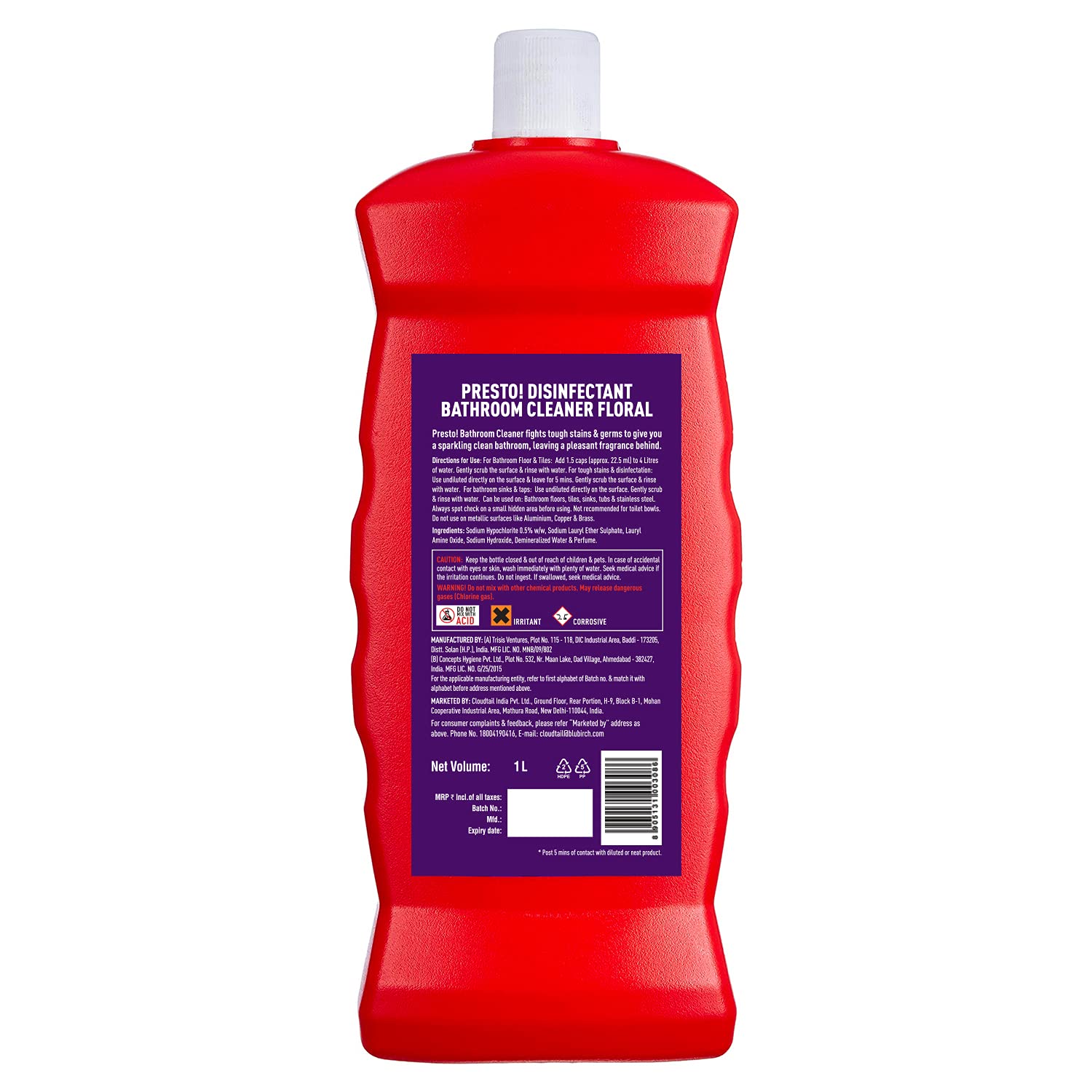 Presto! Disinfectant Surface & Floor Cleaner - Citrus Scent 2L + Bathroom Cleaner Floral 1L - Multi-Purpose Cleaning for Kitchen, Bathroom, Floors & High-Touch Surfaces
