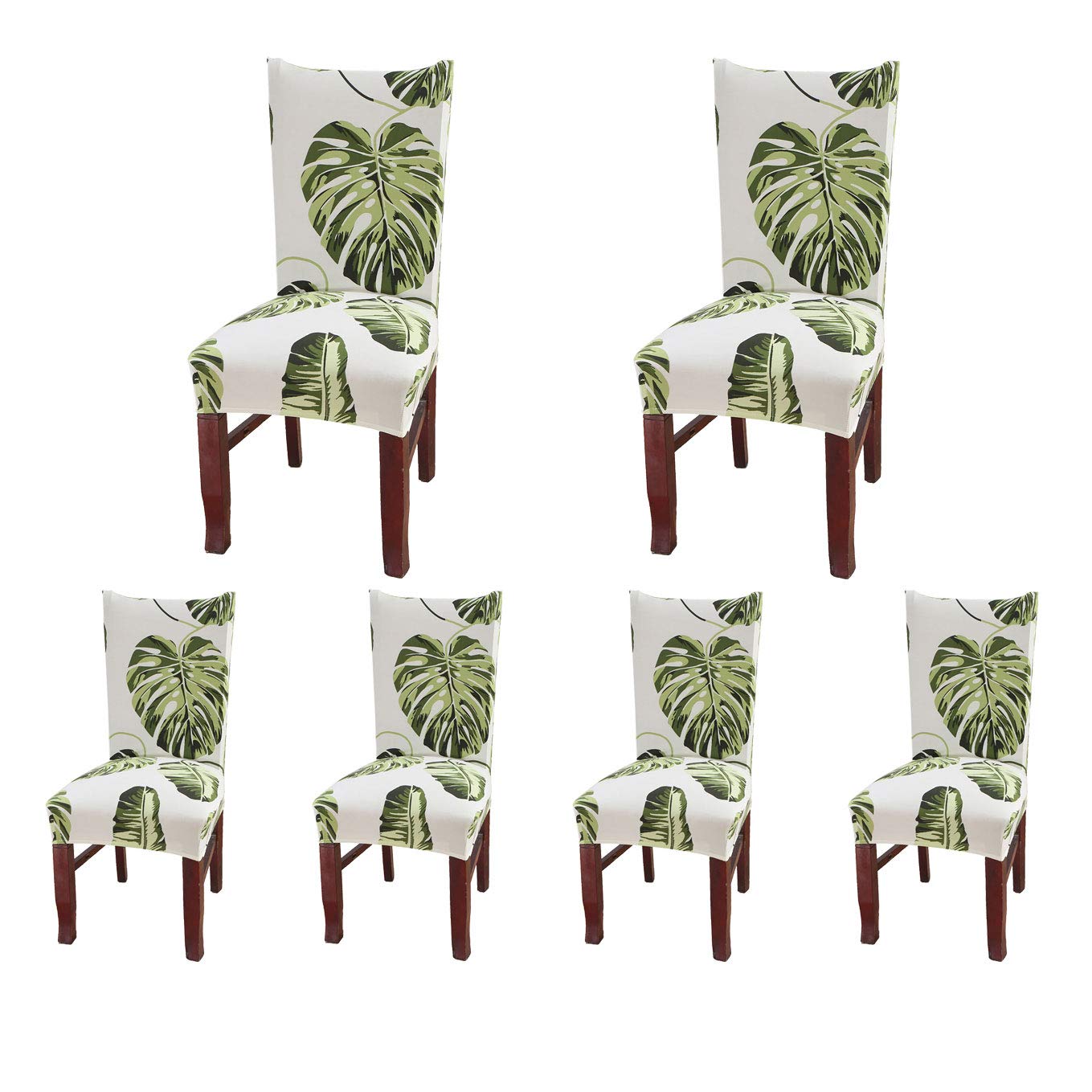 SoulFeel 6-Piece Stretch Spandex Dining Chair Covers - Elastic Slipcovers for Kitchen & Dining Room Chairs (Green Leaves Pattern) - Perfect for Home Decor, Parties & Daily Protection