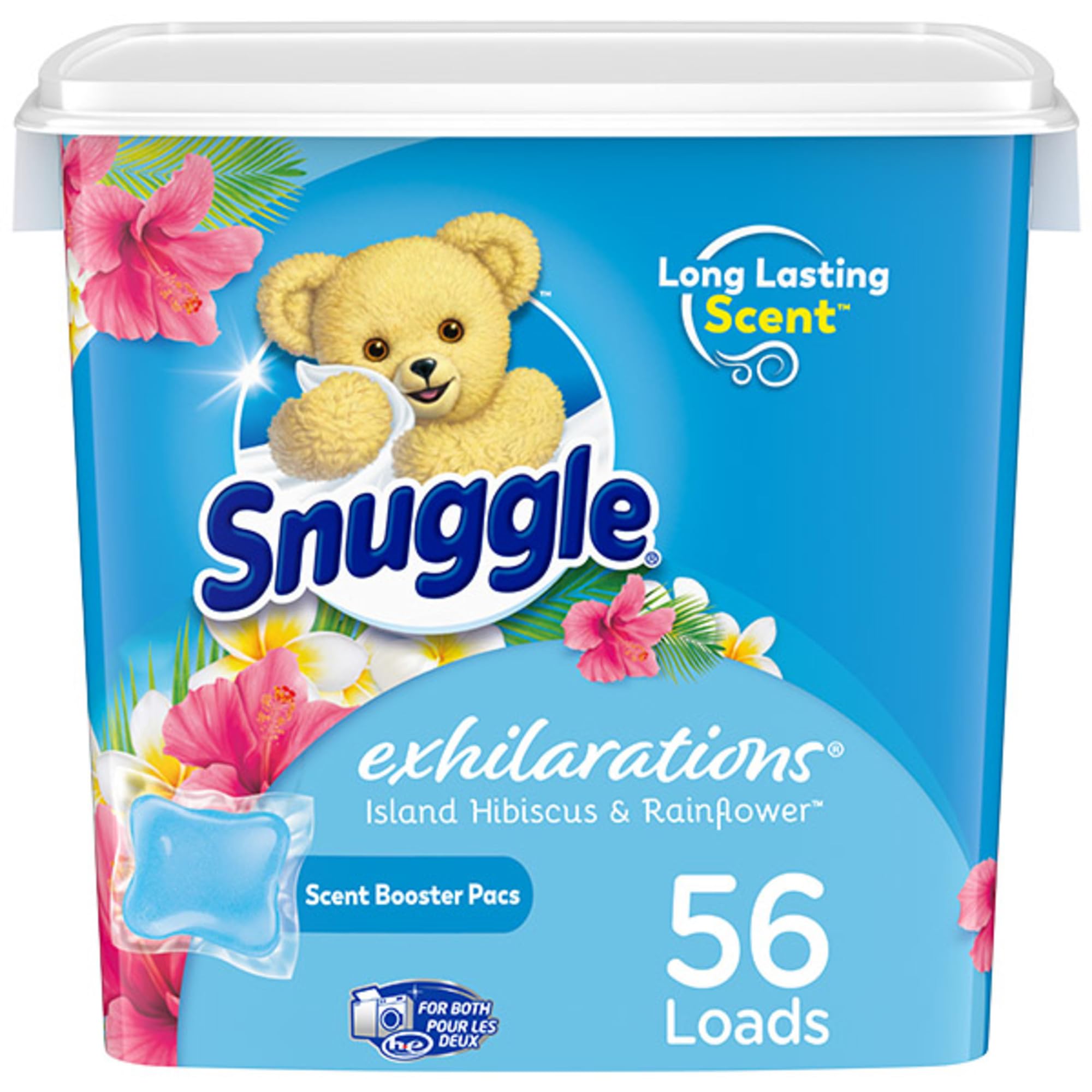Snuggle Exhilarations Laundry Scent Booster Pacs - Island Hibiscus & Rainflower (56 Count) | Fresh Long-Lasting Fragrance for Clothes | Perfect for Laundry, Bedding & Towels