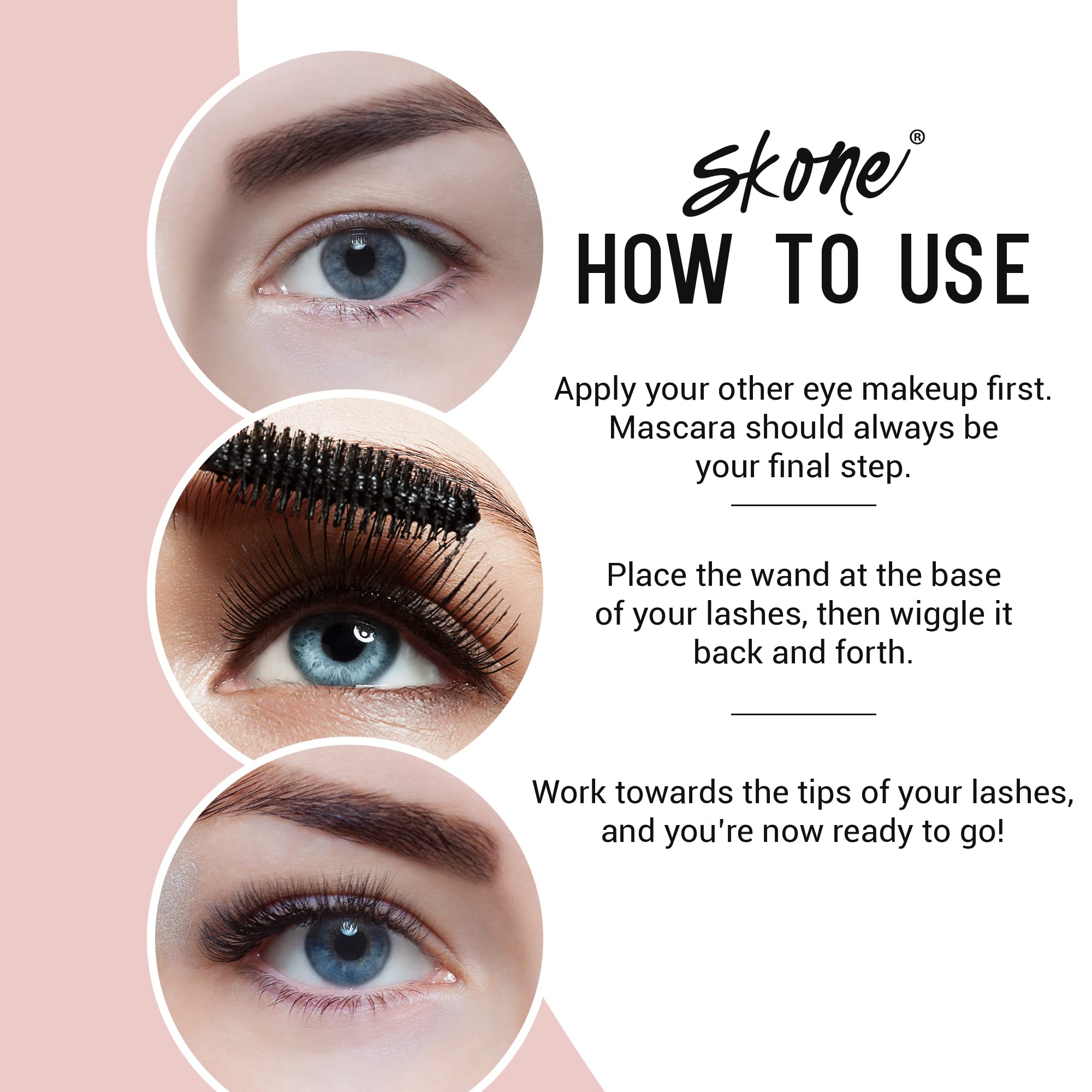 Skone Cosmetics Waterproof Mascara - Black Volumizing & Lengthening Mascara for Dramatic Lashes, Smudge-Proof & Long-Lasting - False Lash Effect - 0.34 oz | Perfect for Day to Night Makeup, Parties & Special Occasions