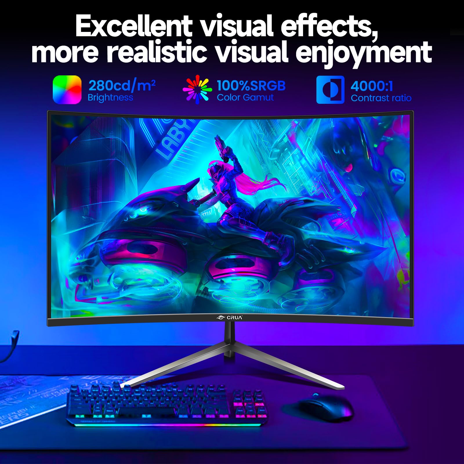 CRUA 27 Inch 180Hz Curved Gaming Monitor - Full HD 1080P, 1500R Frameless PC Monitor with AMD FreeSync & Eye Care Technology, VESA Mount Compatible - Perfect for Esports, Work & Home Office Setup