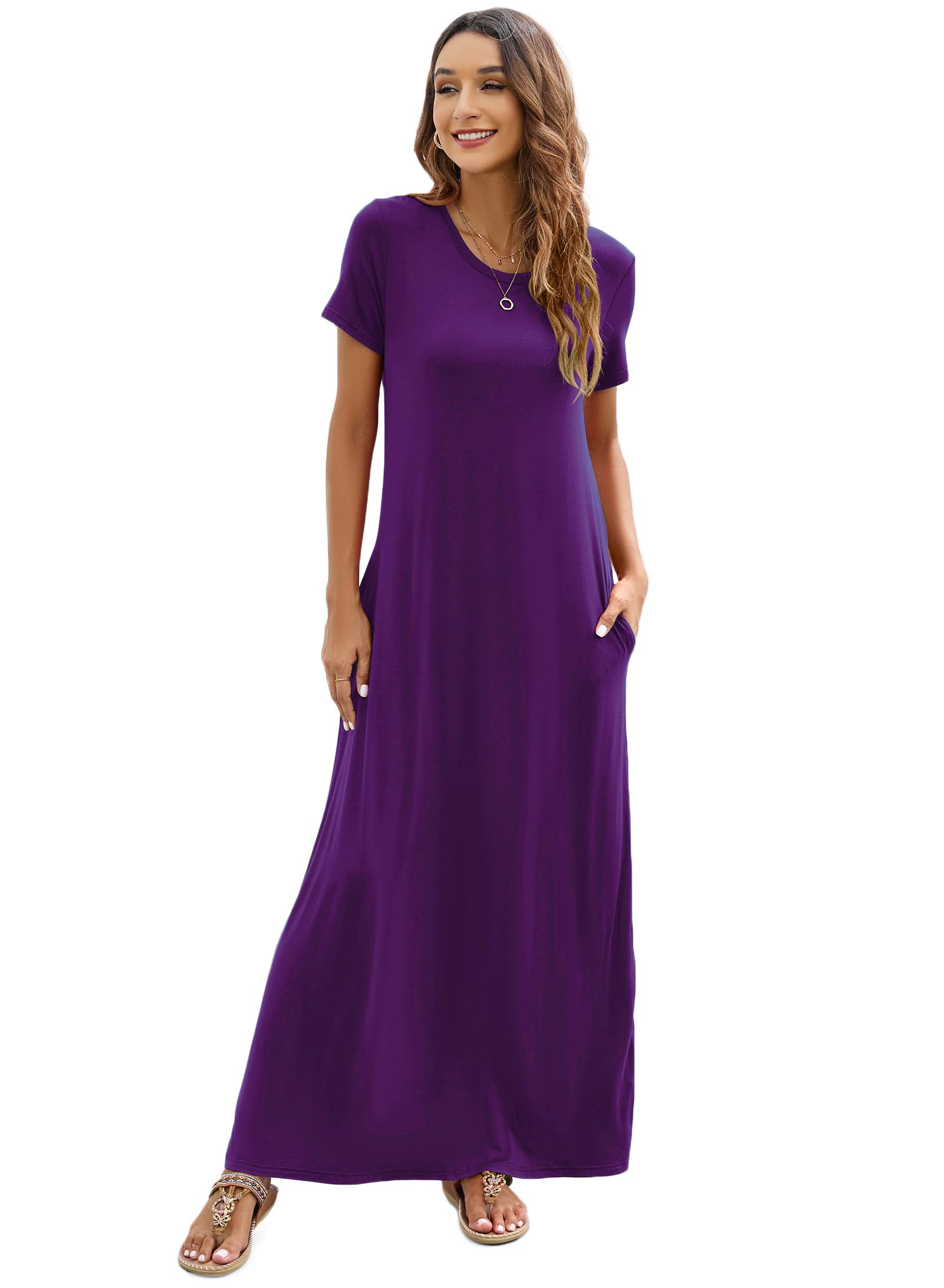 Hount Women's Summer Short Sleeve Maxi Dress - Casual Loose Beach Sundress with Pockets - Perfect for Vacation, Travel & Outdoor Activities 2025
