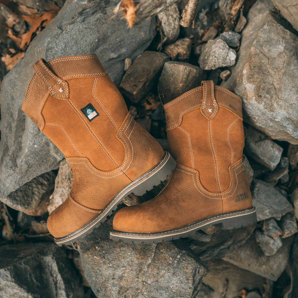 Kodiak Bralorne Women's Pull-On Wellington Composite Toe Leather Work Boots - Waterproof, Slip Resistant, Steel Toe Safety Shoes for Construction, Farming & Outdoor Work (KD0A8354FWE, Wheat)