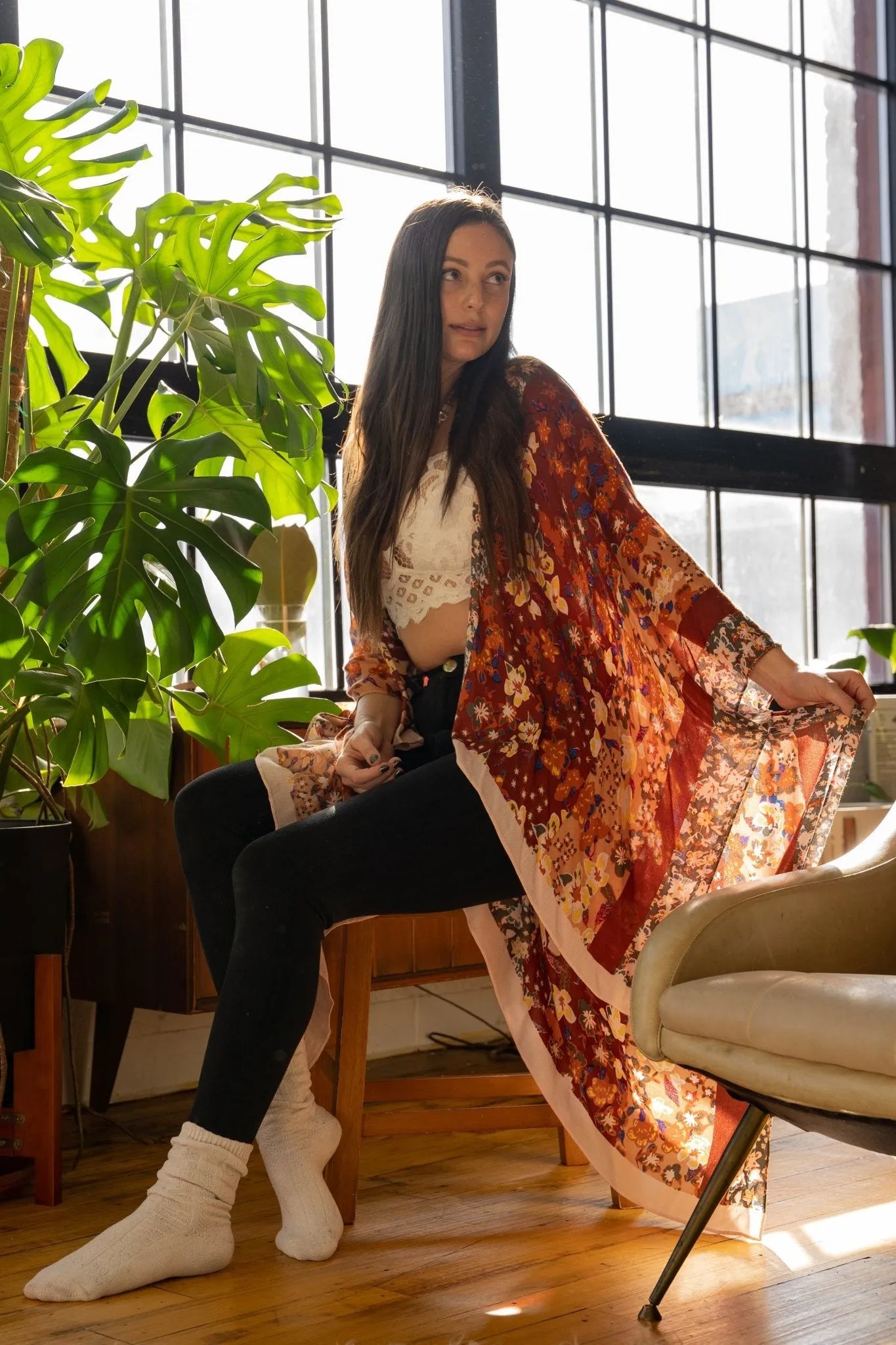 Floral Multi-Patterned Kimono Long Sleeve Robe - Elegant Boho Cover Up for Women, Beachwear, Loungewear & Festival Outfit