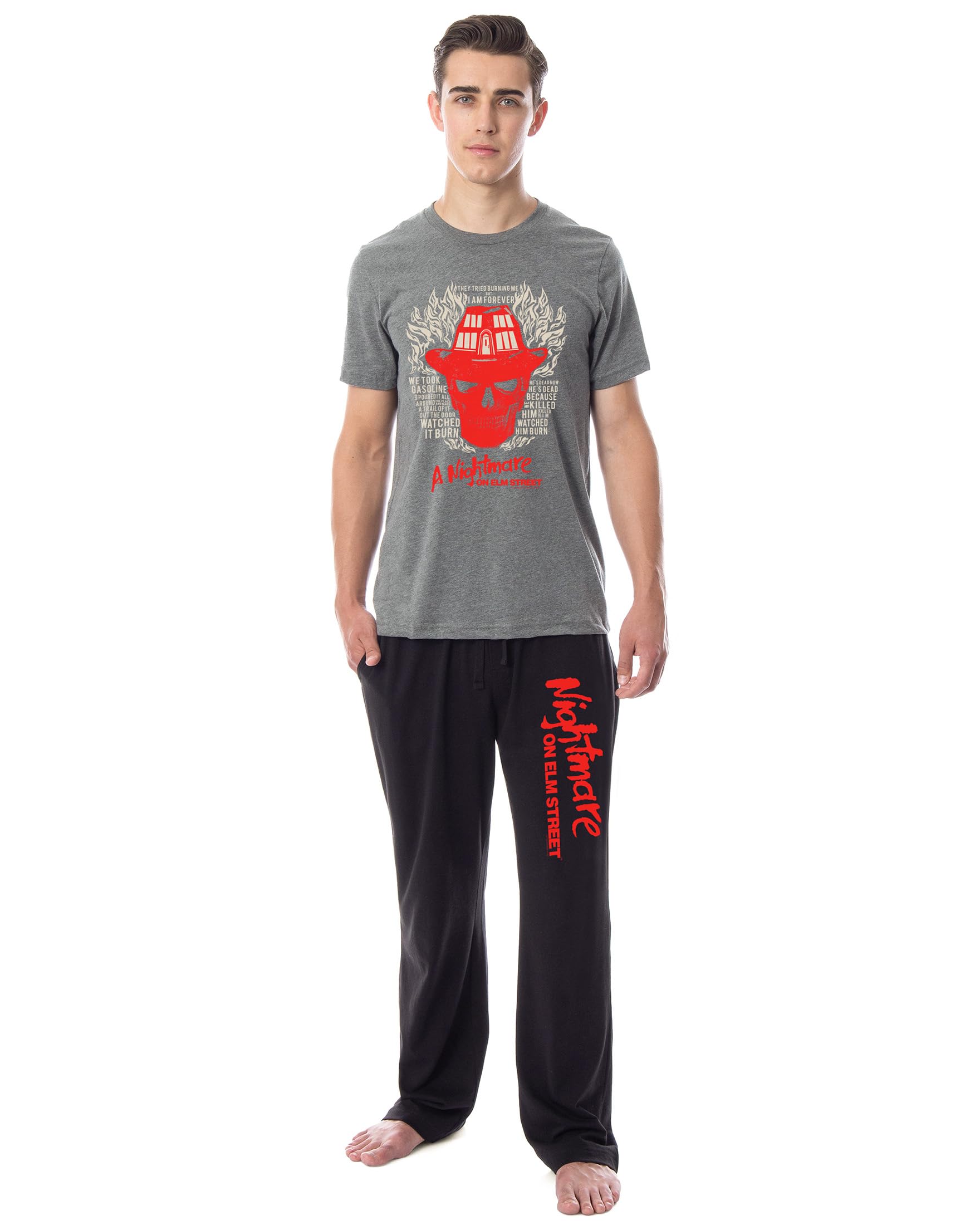 INTIMO Nightmare On Elm Street Mens' Freddy Krueger Fire Film Sleep Pajama Set - Horror Movie Loungewear for Halloween Cosplay & Sleepovers