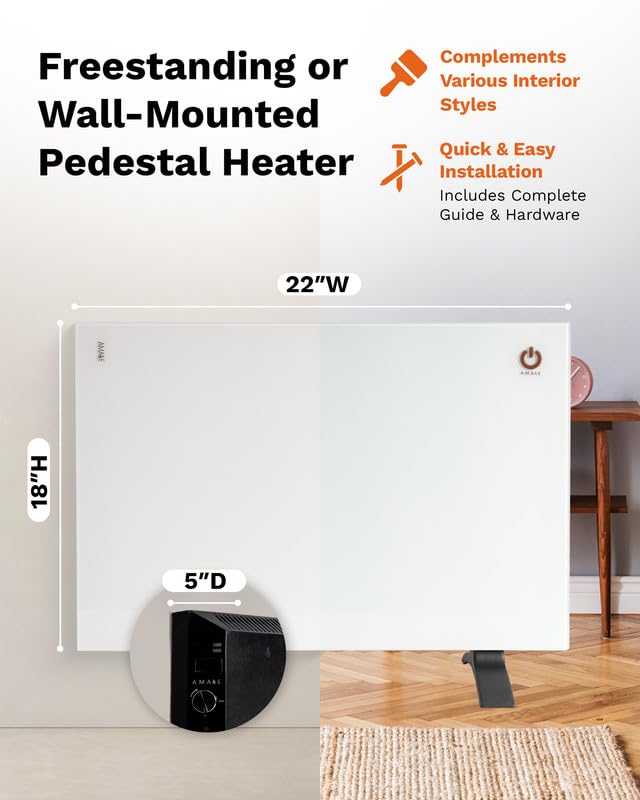Amaze Heaters Classic Convection Panel Heater - 1500W Space Heater with Adjustable Thermostat, 450/900W Dual Wattage Settings, 22x18 Inch Wall Mountable - Perfect for Office, Bedroom & Living Room Up to 350 Sq Ft - Energy Efficient Heating Solution for Winter & Cold Days