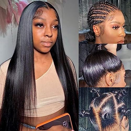 Straight Full Lace Wigs Human Hair 180% Density - Brazilian Virgin Hair Wigs for Black Women | Pre-Plucked with Baby Hair | 16 Inch Natural Black | Perfect for Daily Wear, Special Occasions & Protective Styling