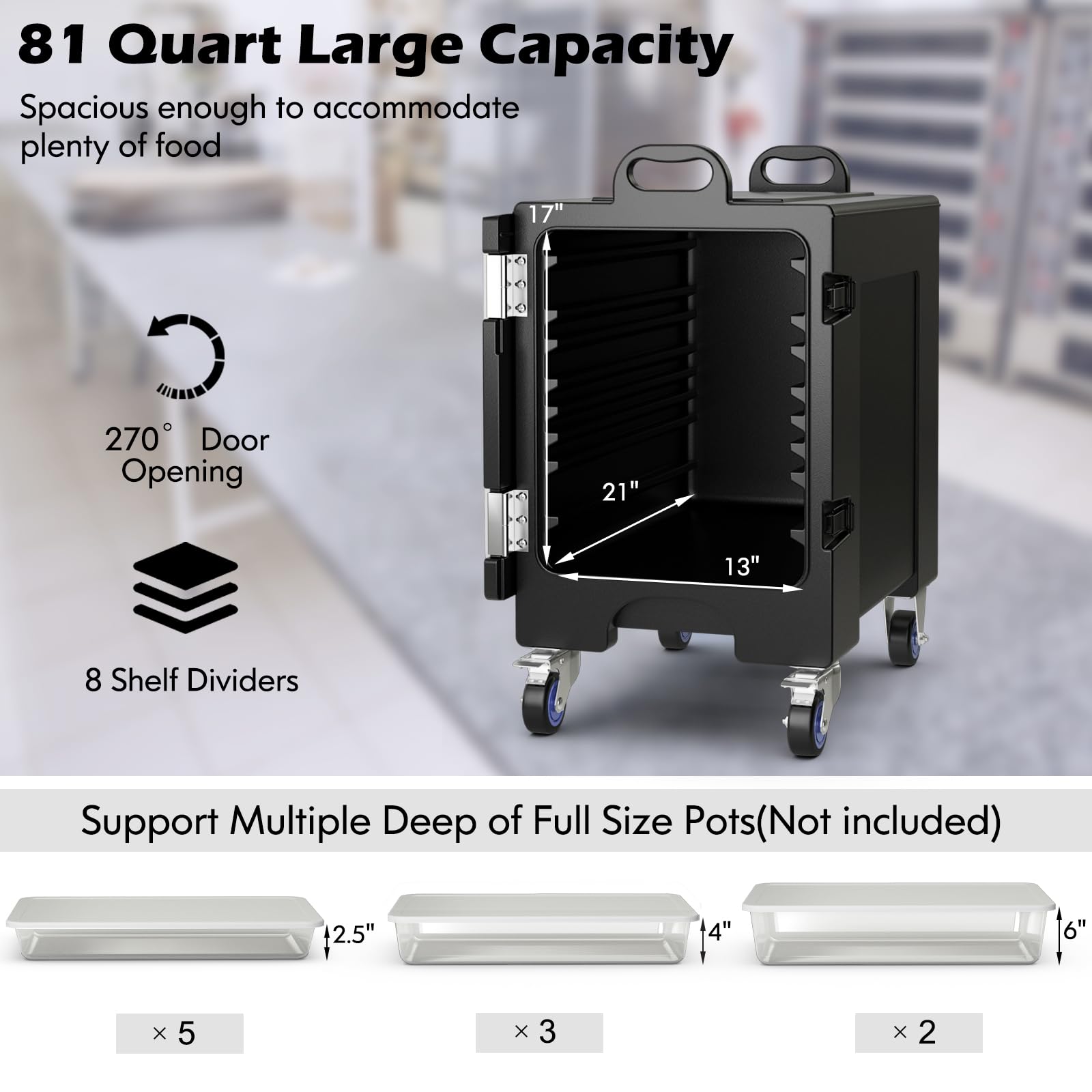 Giantex 81 Quart Insulated Food Pan Carrier with Wheels - Stackable LLDPE Food Warmer Box for Catering, Buffet & Parties - Portable Storage Container Holds 5 Full-Size Pans - Perfect for Outdoor Events, Restaurant Use & Food Delivery Services