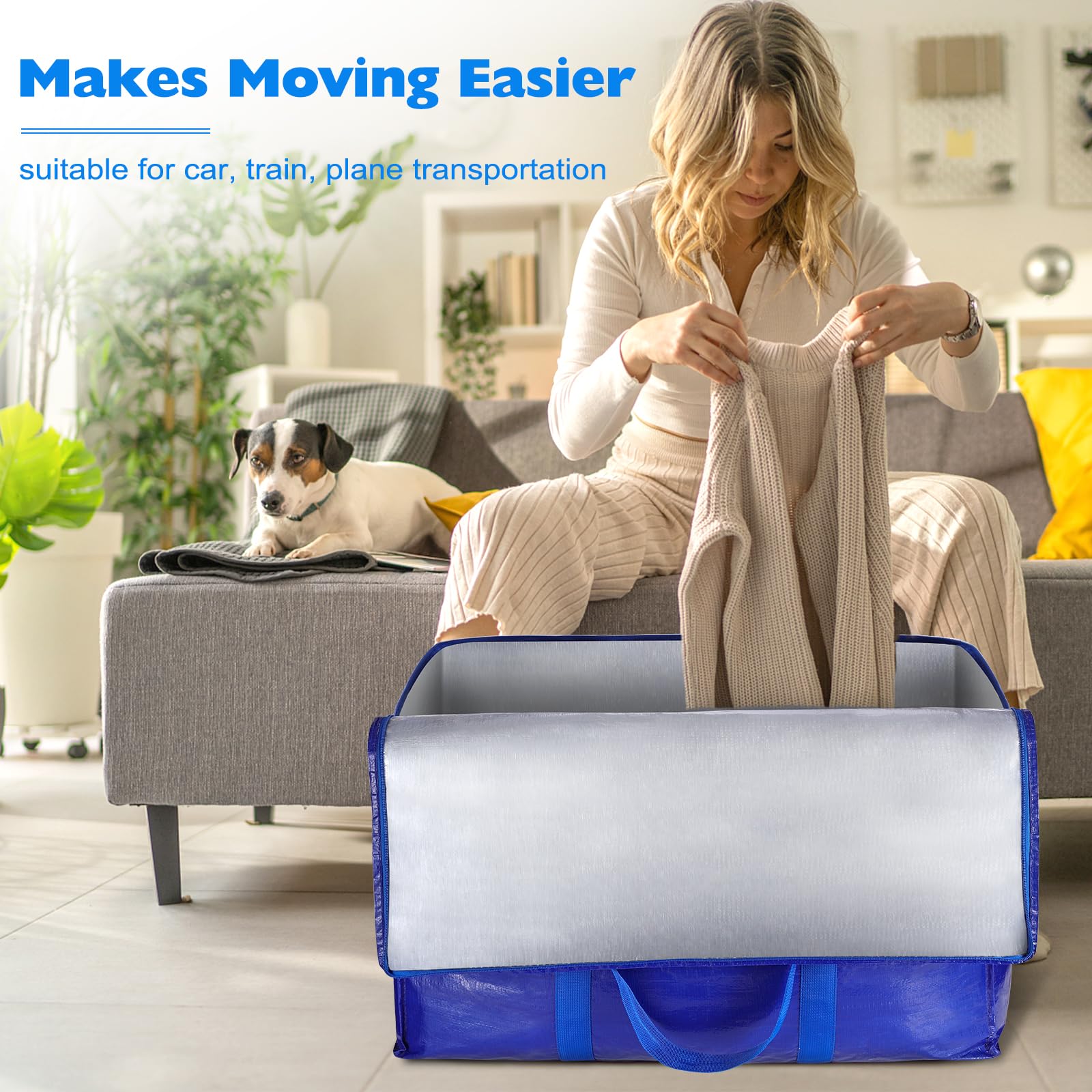 Extra Large Heavy Duty Moving Bags with Zipper & Lids - Durable Storage Totes for Packing, Moving & Home Organization - Perfect for Closet Storage, Travel & Seasonal Items
