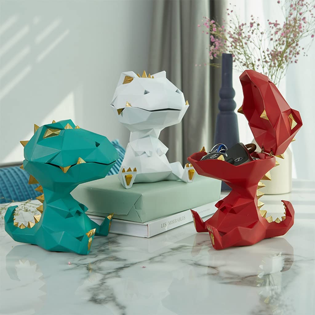 Dinosaur Key Bowl - Decorative Resin Jewelry Tray & Entryway Storage Box for Keys, Coins, Phone, Wallet - Modern Home Décor Animal Statue (Red) - Perfect for Entryway Organizer, Living Room Decor & Gift Idea
