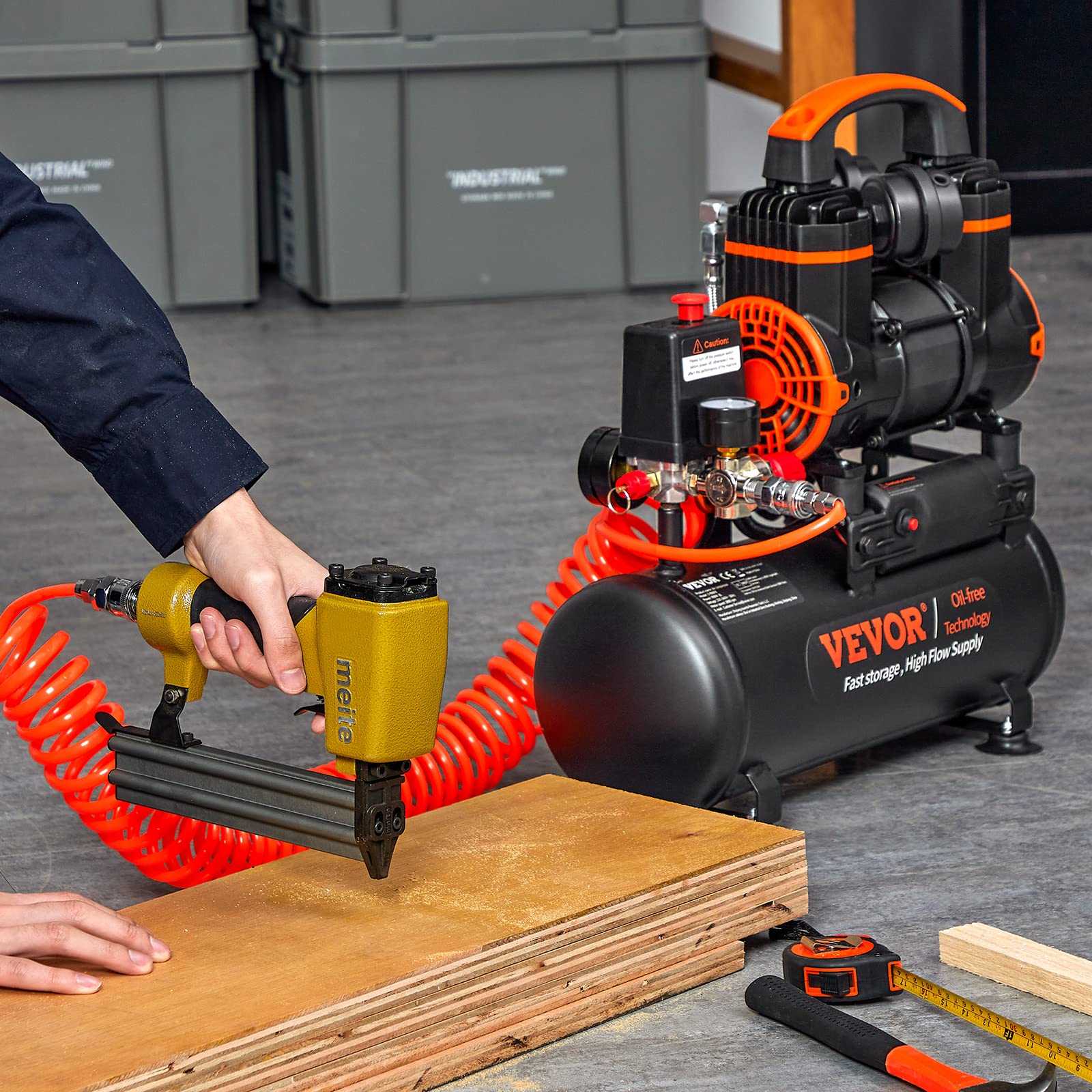 VEVOR 2.1 Gallon Oil-Free Air Compressor, 1.2HP 2.2 CFM@90PSI Portable Air Compressor with 116PSI Max Pressure - Ultra Quiet 70dB for Auto Repair, Tire Inflation, Spray Painting, Nailing - Perfect for Home Garage, DIY Projects & Professional Workshops