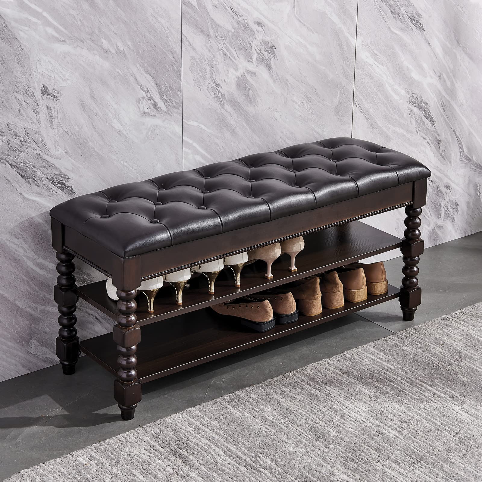 Solid Wood Shoe Storage Bench with Cushion - 39.4
