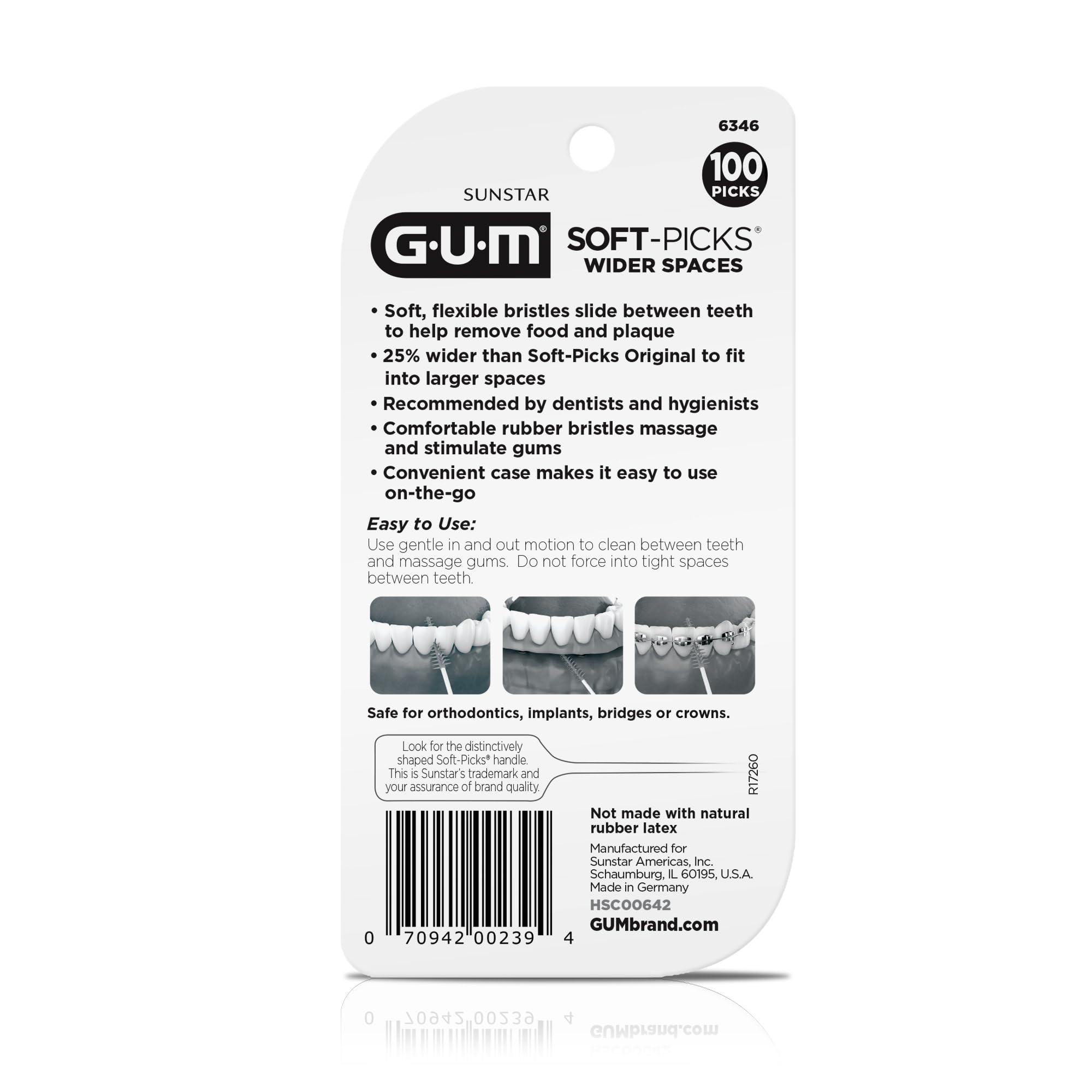 GUM Soft-Picks Wide Space Dental Picks for Teeth Cleaning & Gum Care - Dentist Recommended, 100 Count (3 Pack) with Travel Case - Perfect for Travel, Home & Office Use
