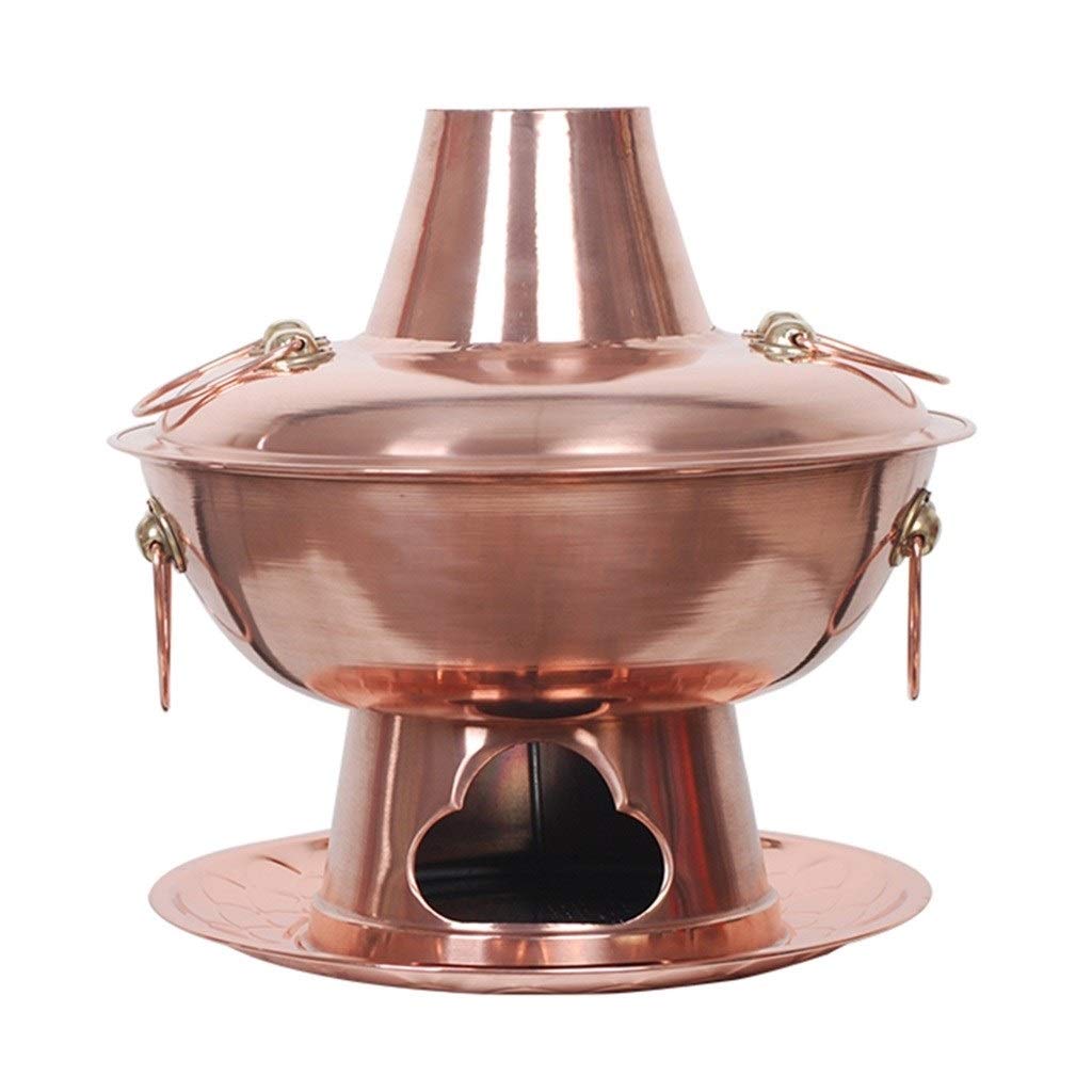 Premium Handmade Copper Chafing Dish with Lid - 40cm Traditional Charcoal Hot Pot for Shabu-Shabu, Fondue & Home Cooking - Durable Brass Kitchen Cookware for Parties & Gatherings