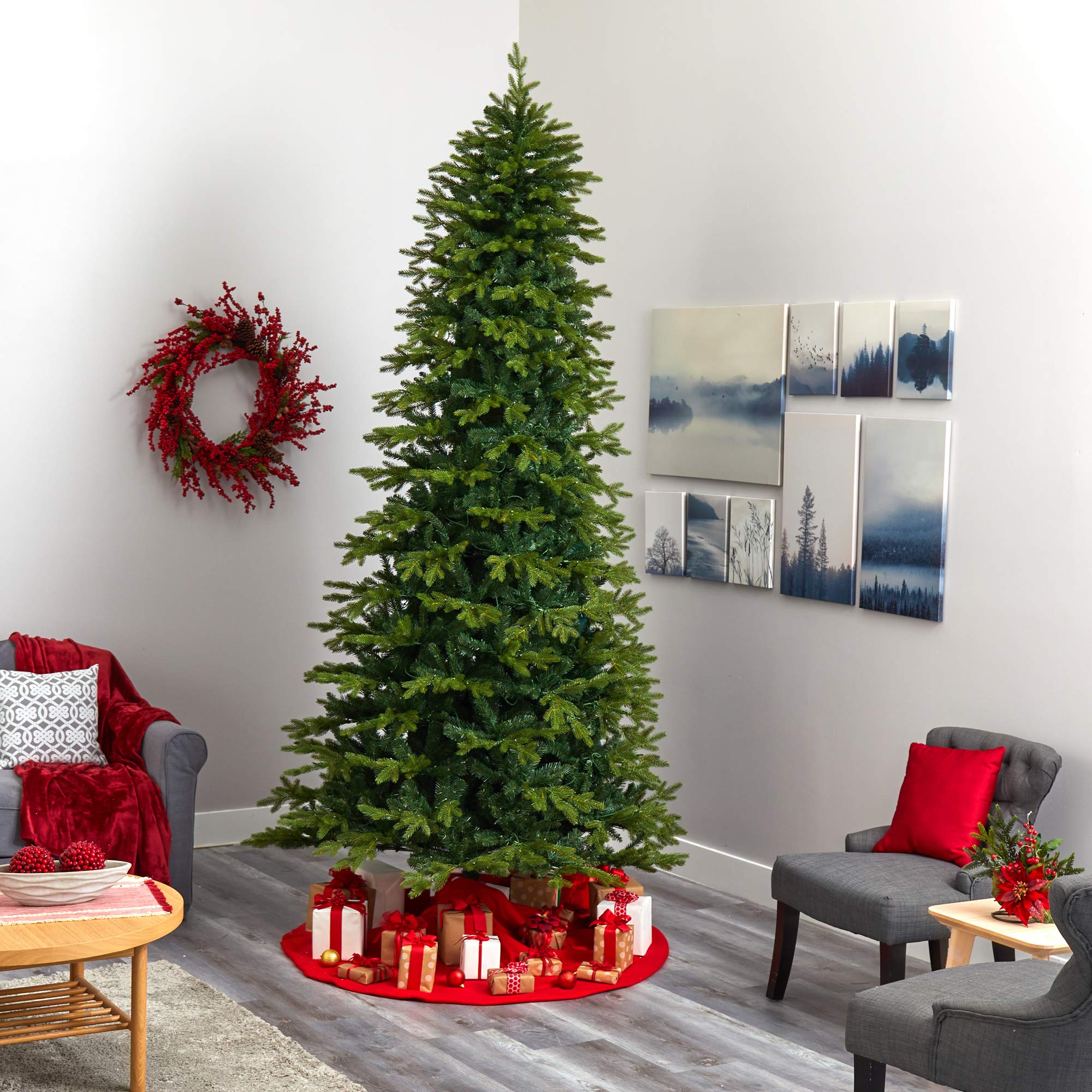 Nearly Natural 10ft Belgium Fir Artificial Christmas Tree with 1050 Clear LED Lights - Realistic Holiday Decor for Home, Office & Party Decorations