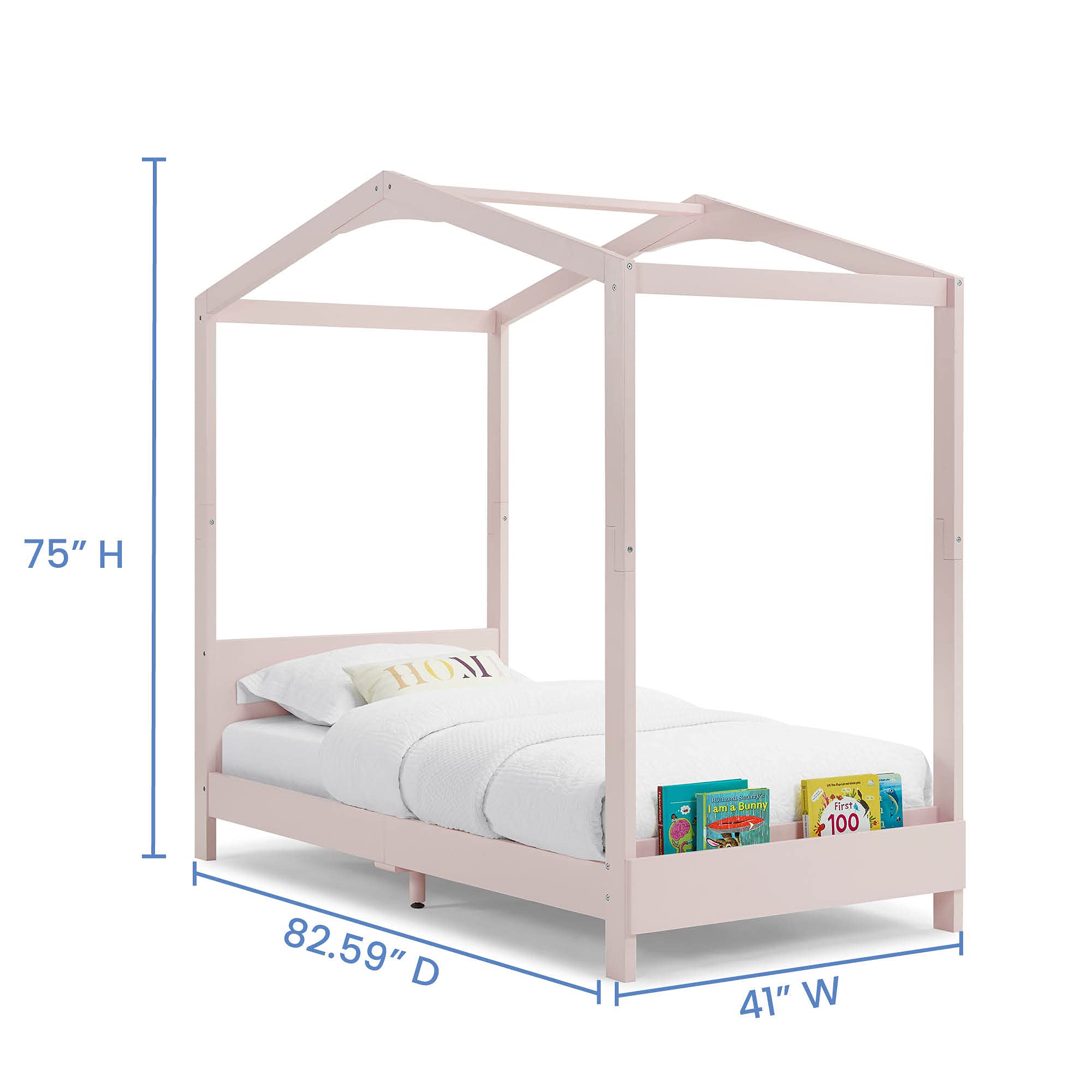 Delta Children Poppy House Wood Twin Bed - No Box Spring Needed, Blush Pink Platform Bed Frame for Kids & Teens | Perfect for Small Bedrooms, Guest Rooms & Dorm Decor