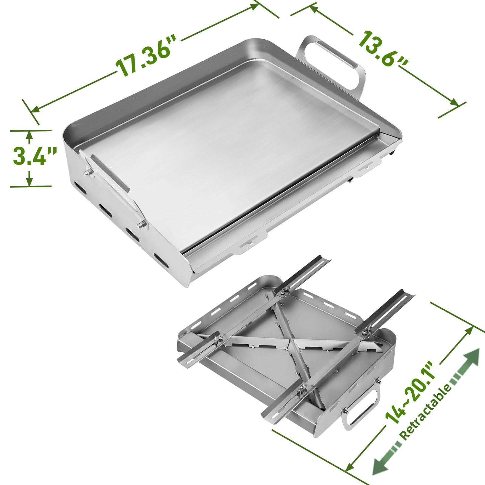 Stainless Steel Griddle for Gas Grill - 17x13 Inch Flat Top Grill with Removable Grease Tray | Perfect for Camping, Tailgating & Outdoor Cooking | Stovetop Griddle for Gas Burners, BBQs & Patio Parties