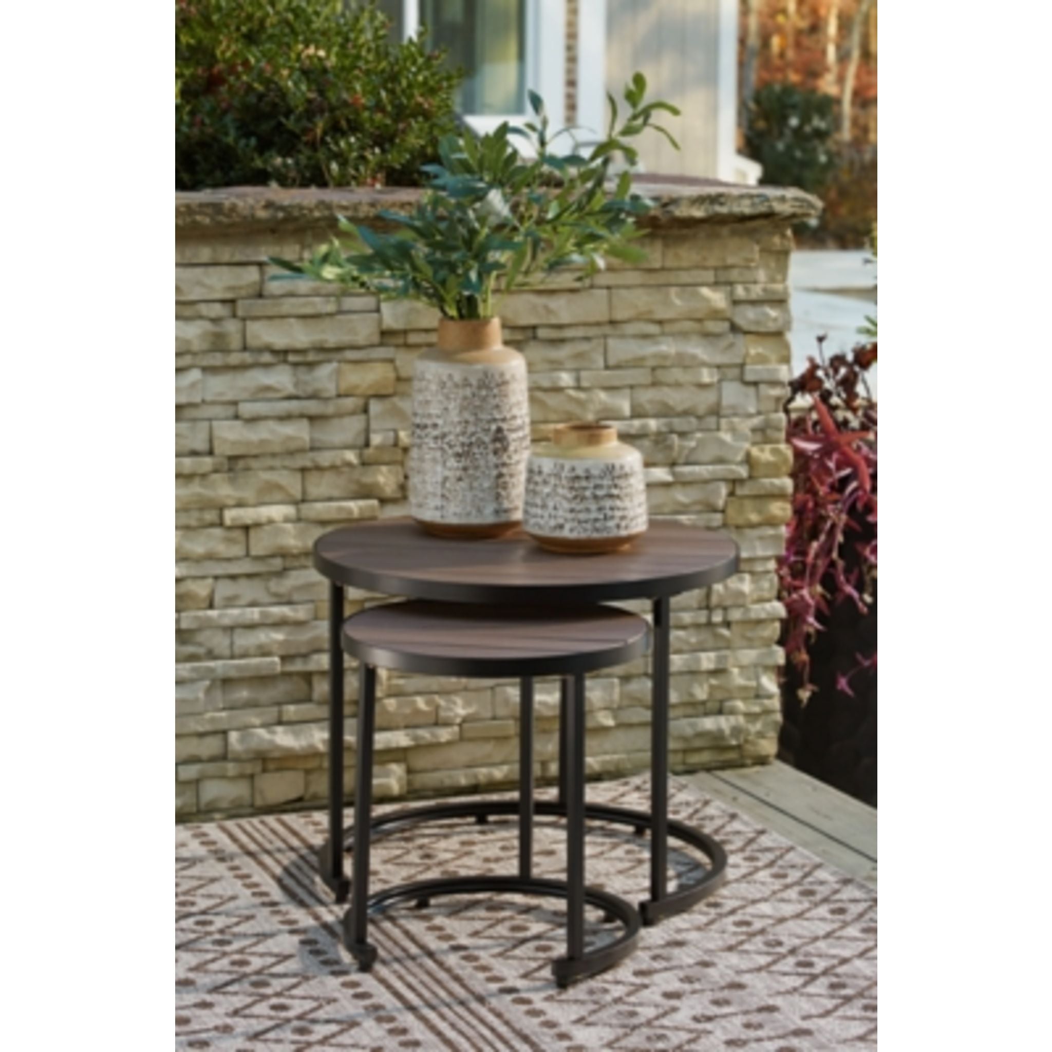 Ayla Outdoor Nesting End Table Set of 2 - Brown/Black Side Tables for Patio, Garden, or Balcony - Perfect for Coffee, Drinks, and Decor