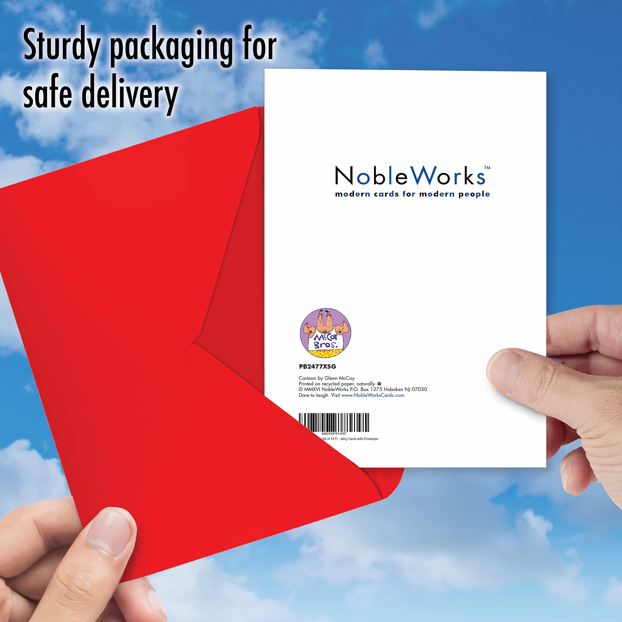 NobleWorks - 12 Pack Funny Christmas Cards with Envelopes - Holiday Humor Cartoon Greeting Cards (1 Design, Boxed Set) - Frozen Tongue B2477XSG - Perfect for Office Parties, Family Gatherings & Secret Santa Exchanges