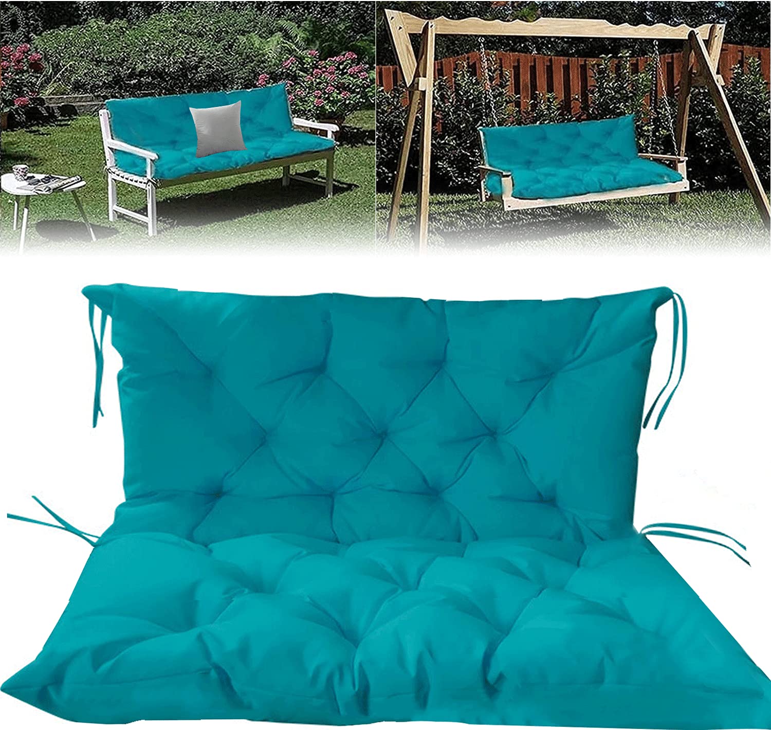 **Outdoor/Indoor Bench Cushion with Backrest – 2 or 3 Seater Garden Swing Chair Cushion – Soft Thick Comfy Bench Pads – Replacement Seat Mat with Pillow for Patio, Deck, and Backyard Furniture – Perfect for Relaxing, Lounging, and Outdoor Entertaining**