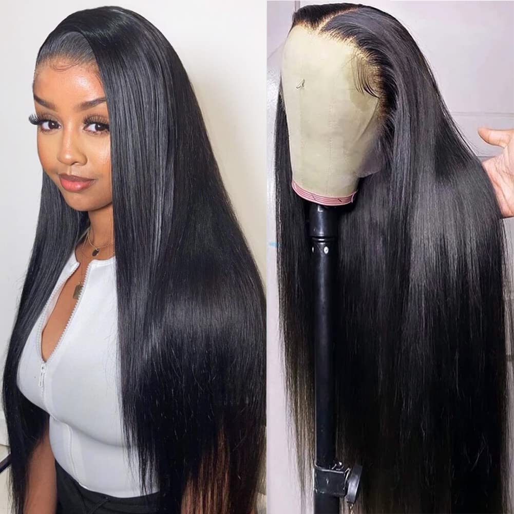 Subella 13x5 HD Lace Front Wigs Human Hair - Pre Plucked Hairline with Baby Hair, 220% Density, 12A Transparent Straight, 24 Inch Natural Black Wigs for Women - Perfect for Daily Wear, Cosplay, and Special Occasions