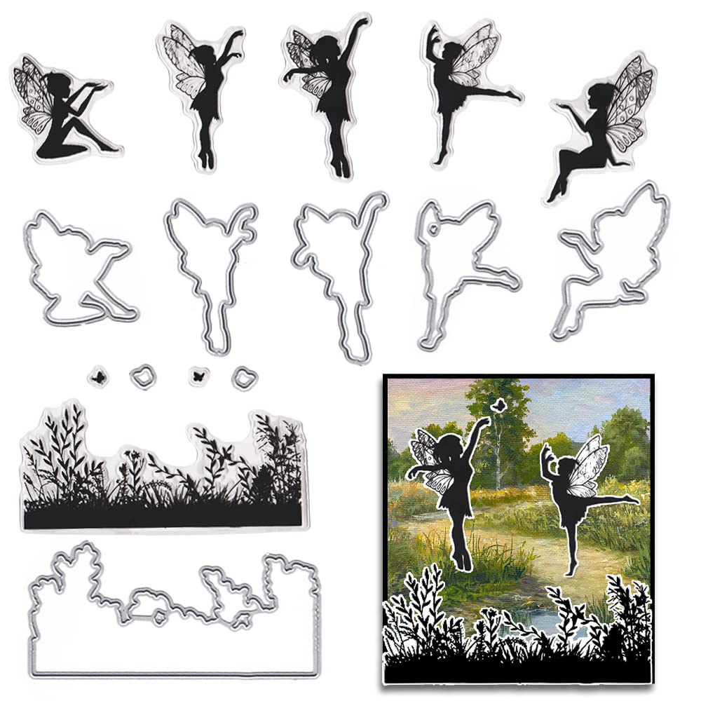 Spring Fairy Butterfly Elves Clear Stamps & Die Cuts Set for Card Making - Floral Embossing Stencil Template DIY Scrapbooking, Photo Album & Craft Decoration | Perfect for Handmade Greeting Cards, Wedding Invitations & Paper Craft Projects