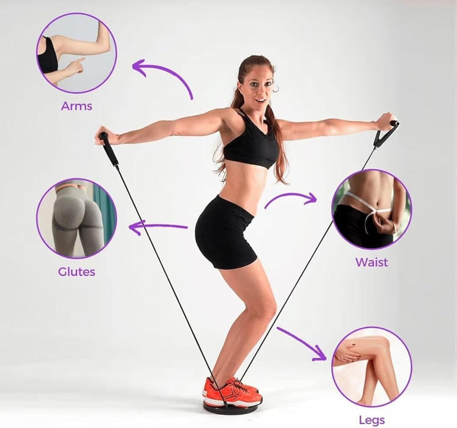 10 Inch Waist Sculptor Twister Machine with Arm Bands & Handles - Body Shaping Disc for Legs, Buttocks & Hip Exercise - Purple Fitness Equipment for Home Gym & Weight Loss Workouts