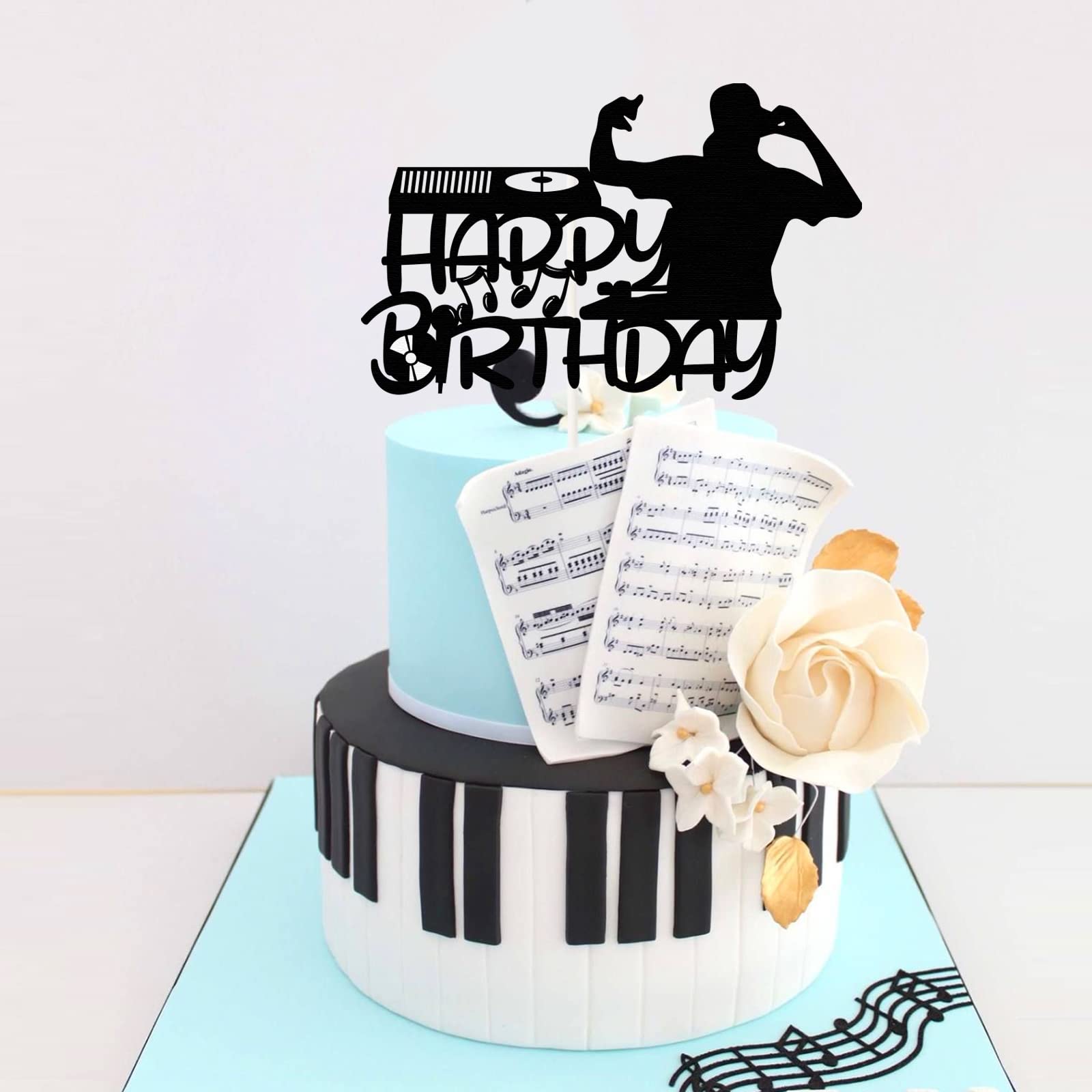DJ Happy Birthday Cake Topper - Gold Disco Theme Party Decorations for Hip Hop Hooray Celebrations | Perfect for Birthday Parties, Anniversaries & Special Events