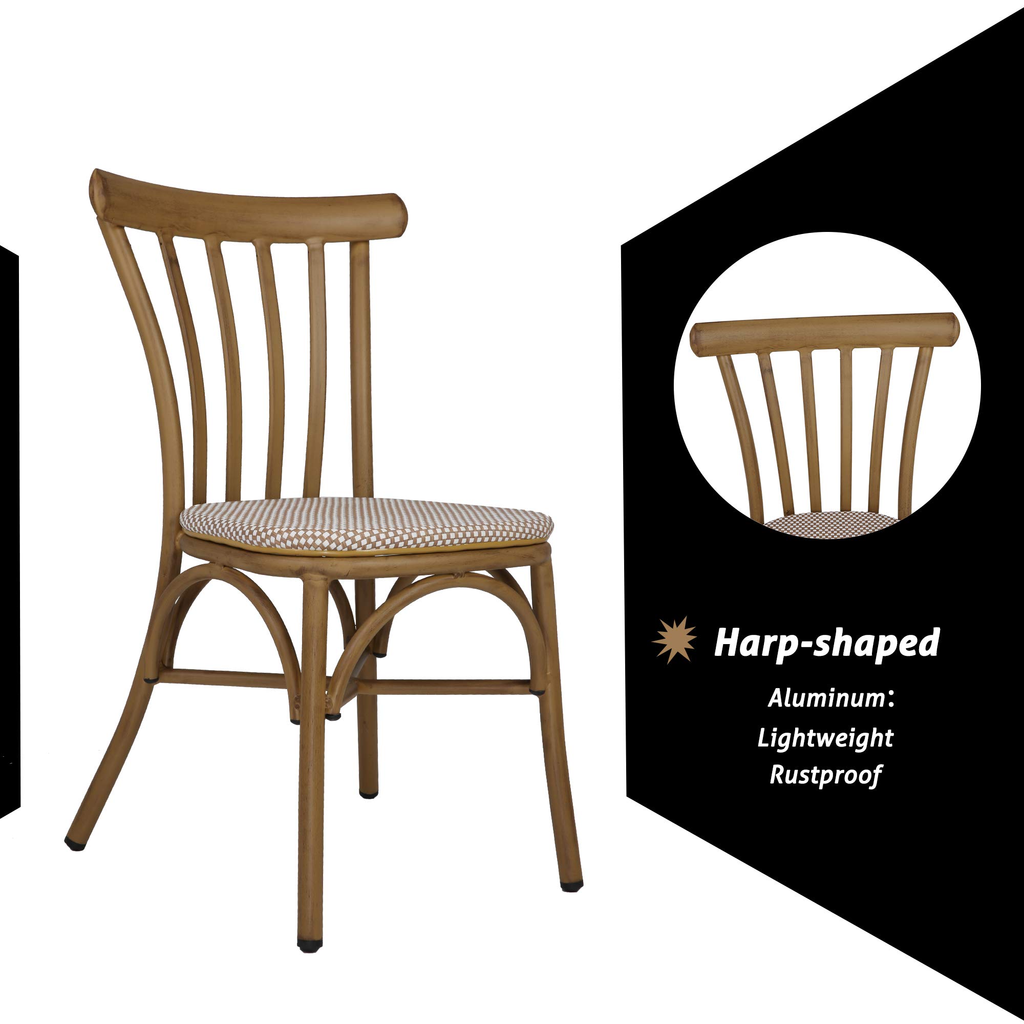 LUCKYERMORE Modern Armless Dining Chairs Set of 2 - White Lattice Fabric Upholstered Seats with Backrest, Aluminum Frame for Kitchen, Bistro & Cafe - Perfect for Small Spaces, Breakfast Nooks & Urban Dining Areas