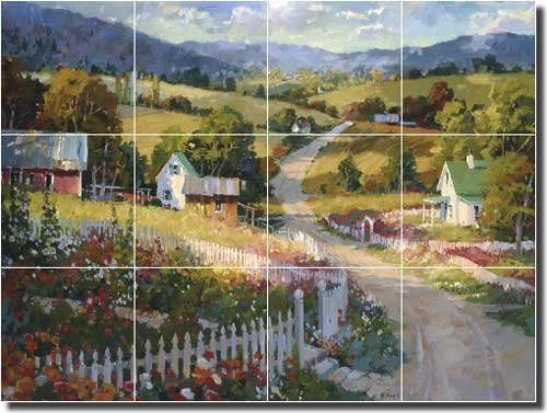Steve Songer Rolling Hills Country Landscape Ceramic Tile Mural - 24x18 Inch Kitchen Backsplash, Shower Wall Decor, Farmhouse Bathroom Renovation - Perfect for Rustic Home Décor & Country Style Interior Design