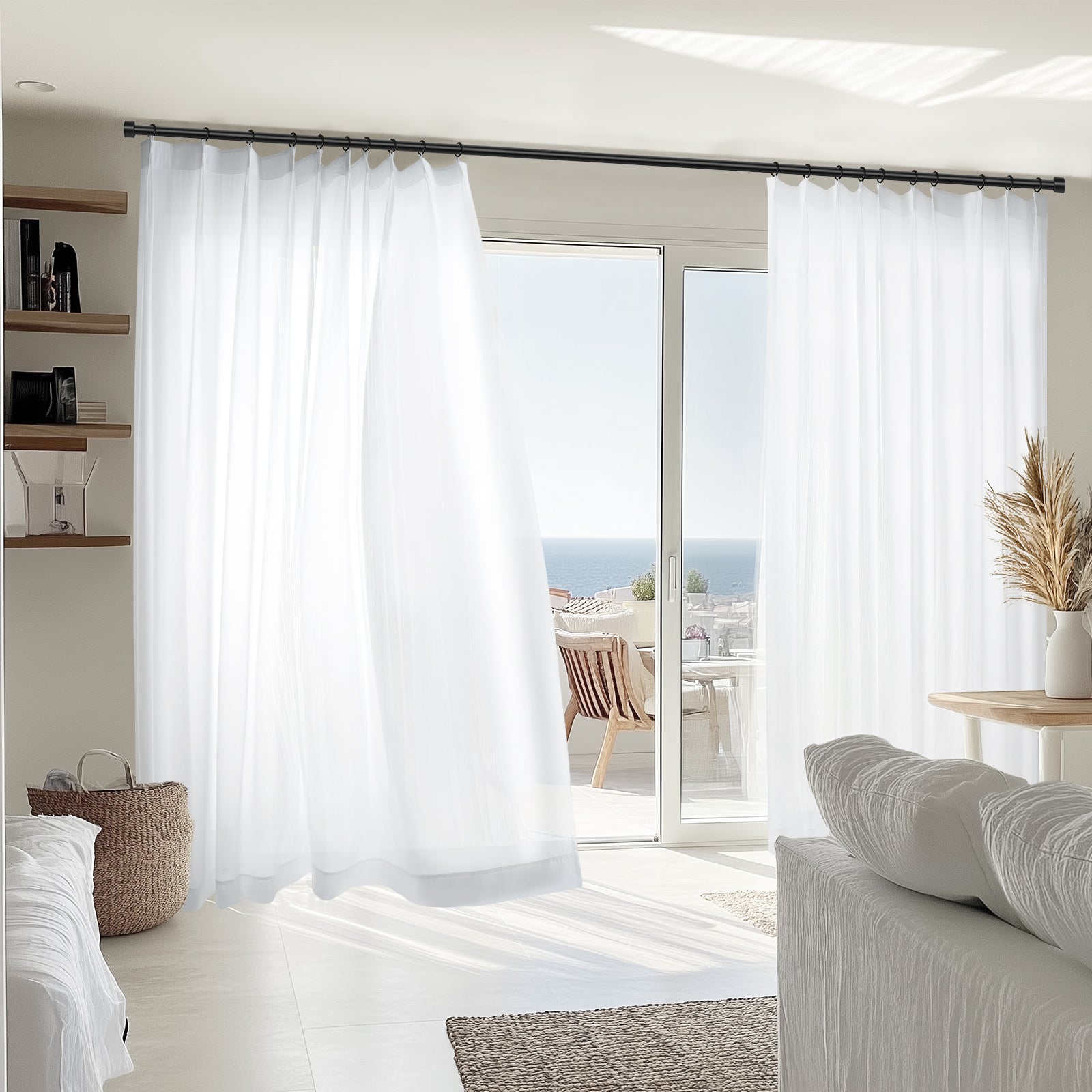 Breathable White Sheer Herringbone Pleated Curtains - Lightweight Custom Drapes for Living Room & Bedroom | Illusion Captivating Design