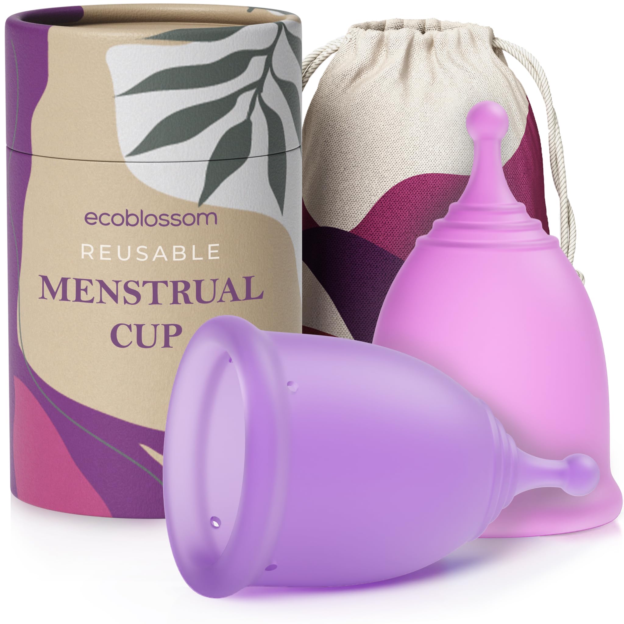 EcoBlossom Reusable Menstrual Cup Set - Medical Grade Silicone Period Cups for Women - 12 Hours Leak-Free Protection (2 Small Cups) - Perfect for Active Lifestyles, Travel & Overnight Use