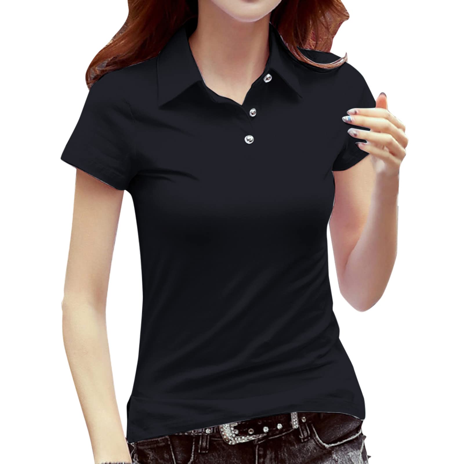 Women's Casual Short Sleeve Button-Down Shirt - V Neck Tunic Top for Everyday Wear | Perfect for Office, Outings & Summer Outfits