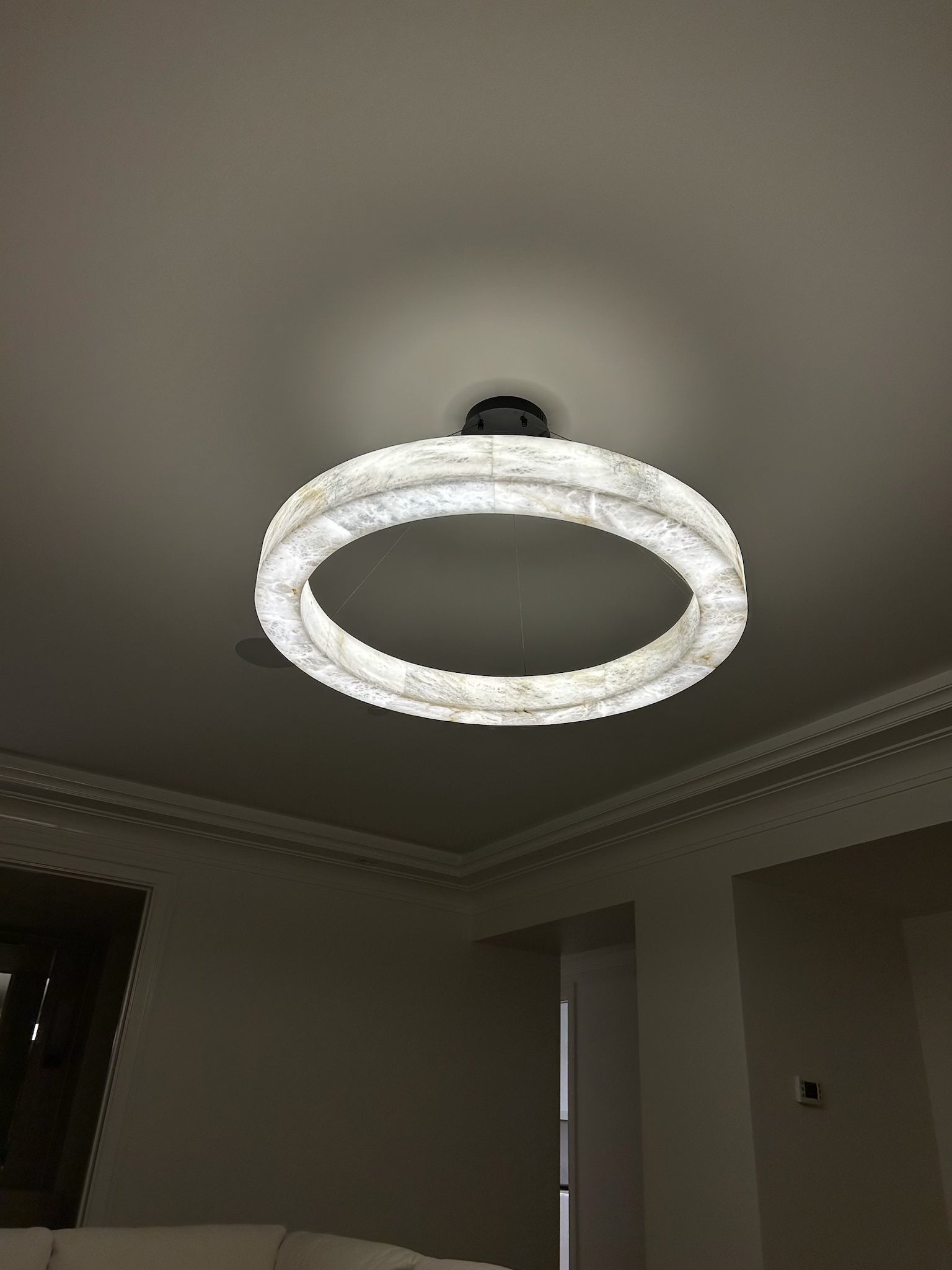 Elegant Alabaster Halo Ring Chandelier - Modern Crystal Ceiling Light Fixture for Dining Room, Bedroom & Living Room Decor
