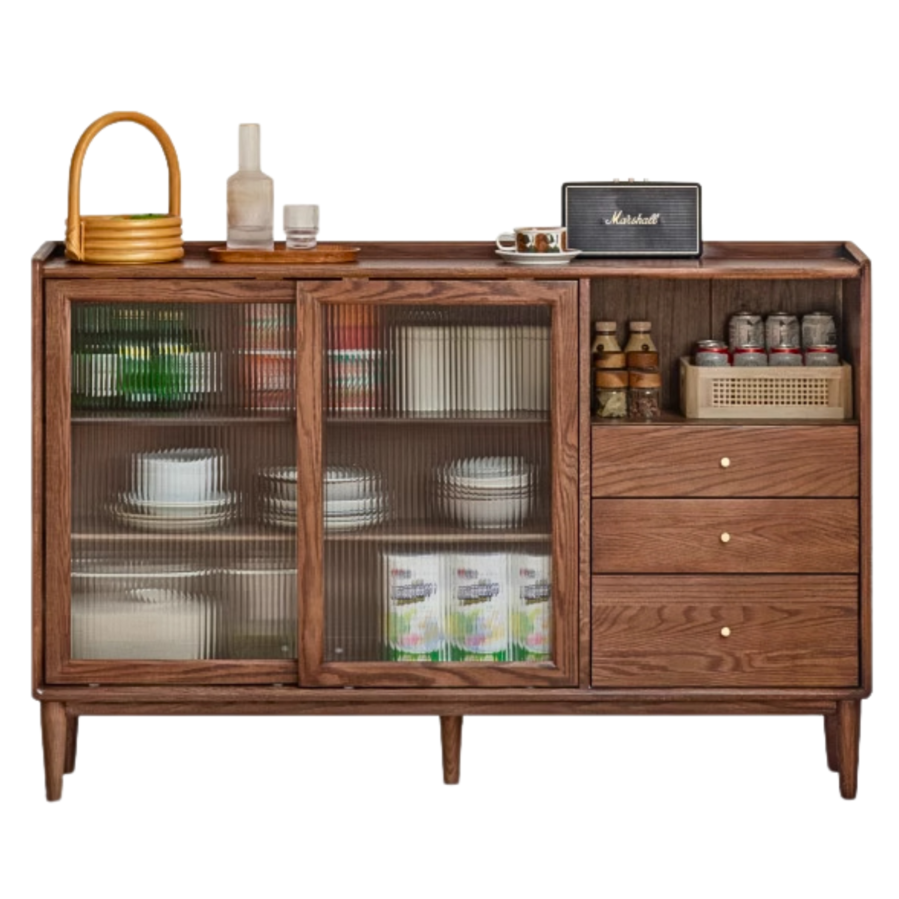 59.1x11.8x38.6 inch / 150x30x98сm / Walnut color/ oak sideboard