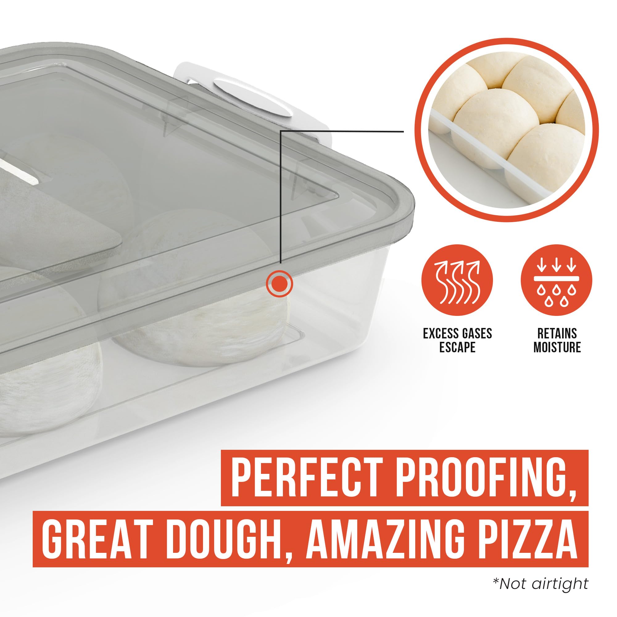 Professional Pizza Dough Proofing Box - 14 x 11 Inch Dough Rising Container for 4-6 Balls, Home Pizza Making Kit with Carry Handle (Grey) | Perfect for Homemade Pizza, Bread & Pastry Dough Preparation in Kitchen, Bakery & Restaurants