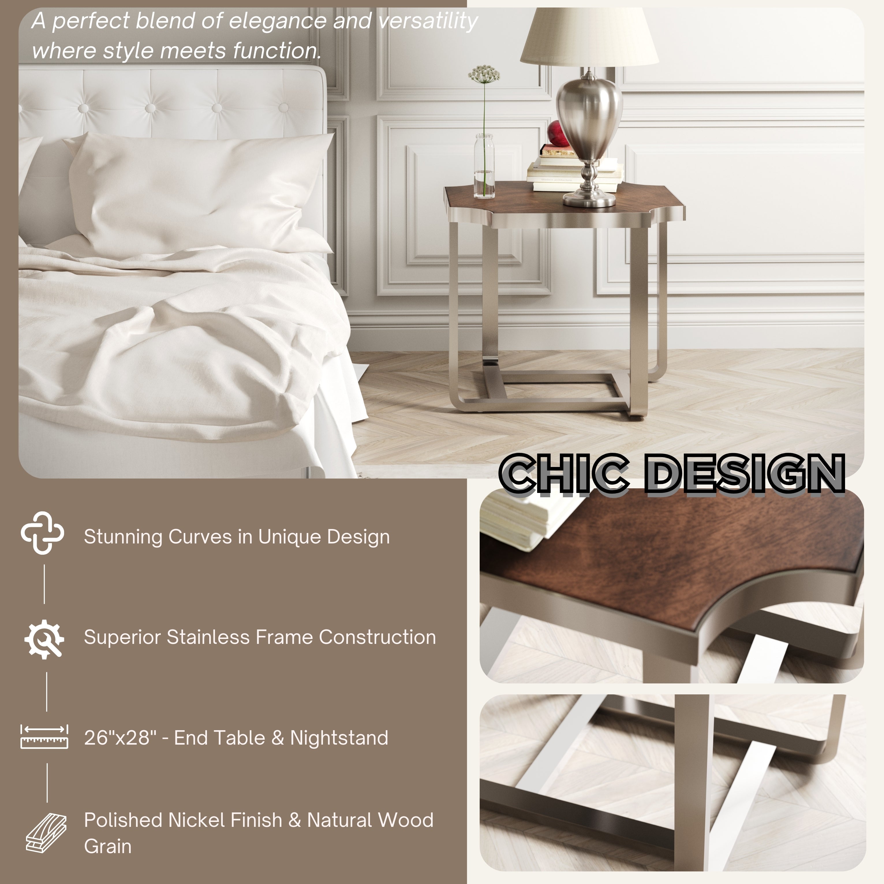 Roundhill Furniture Ruffin End Table & Nightstand - Rustic Brown Wood Side Table for Bedroom, Living Room & Office