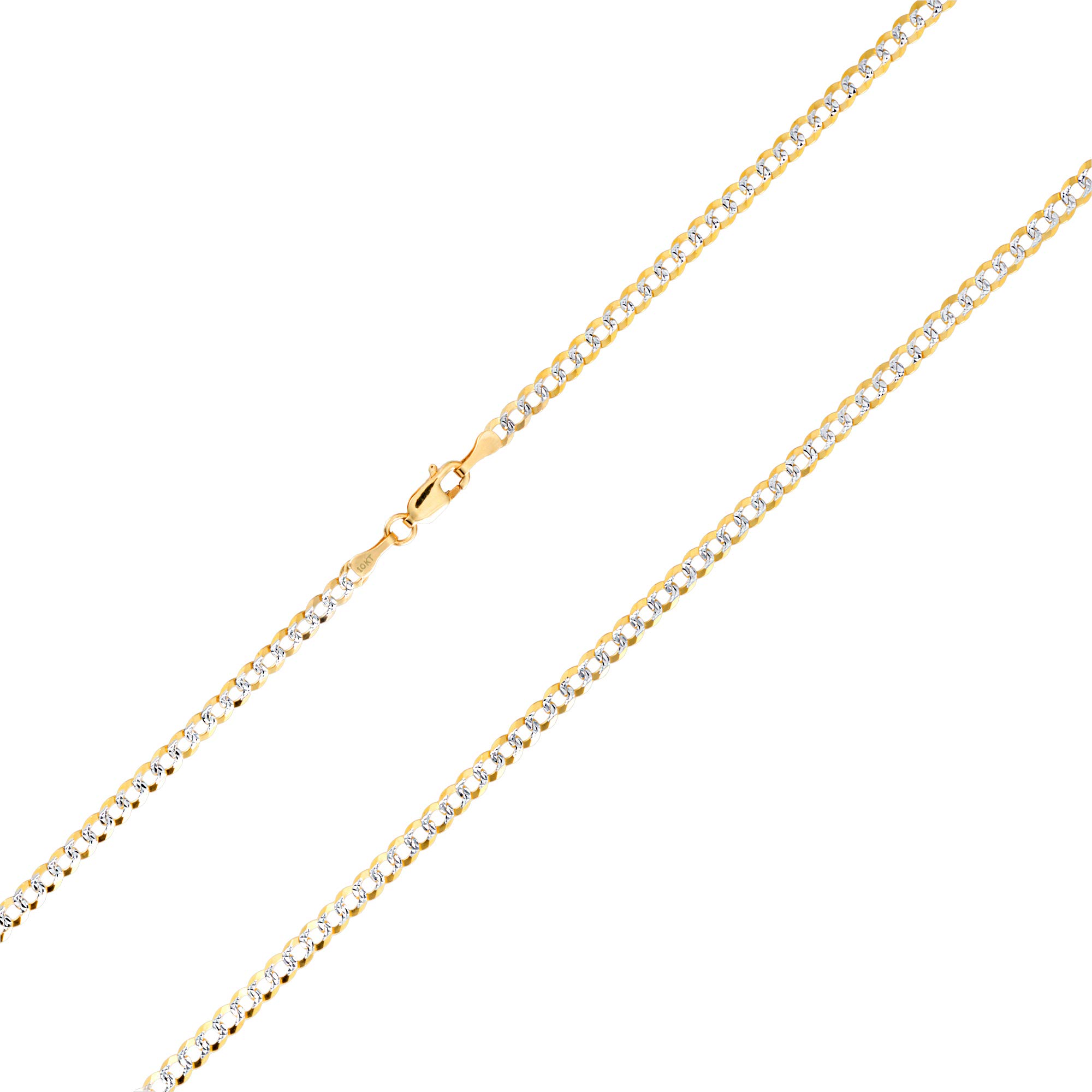 10K Real Yellow Gold Solid Cuban Curb Link Bracelet - 4mm Diamond Cut Pave Chain for Men & Women (7