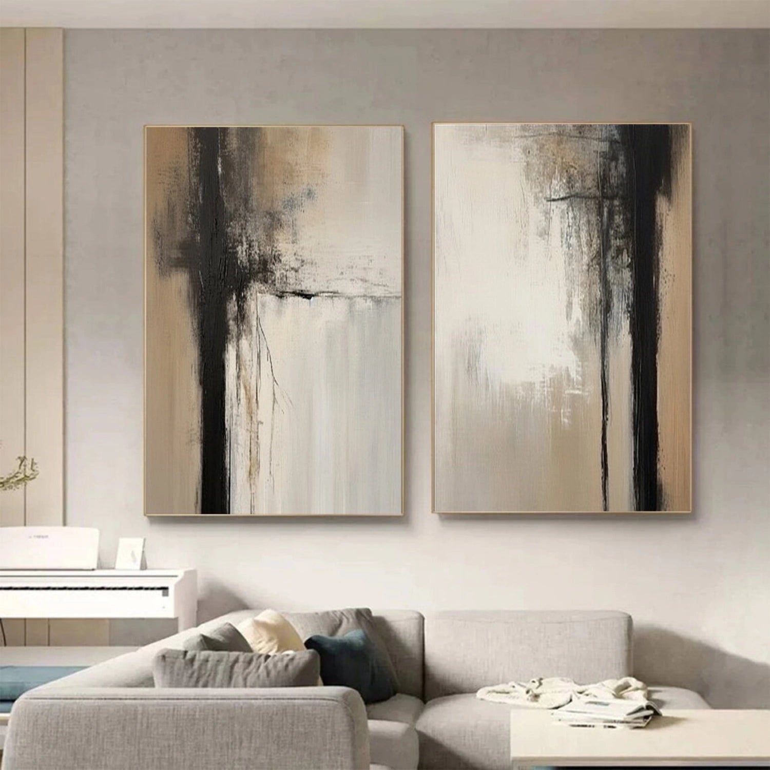 Abstract Wall Art Set of 2 - Modern Canvas Paintings for Living Room & Bedroom Decor | #AB416