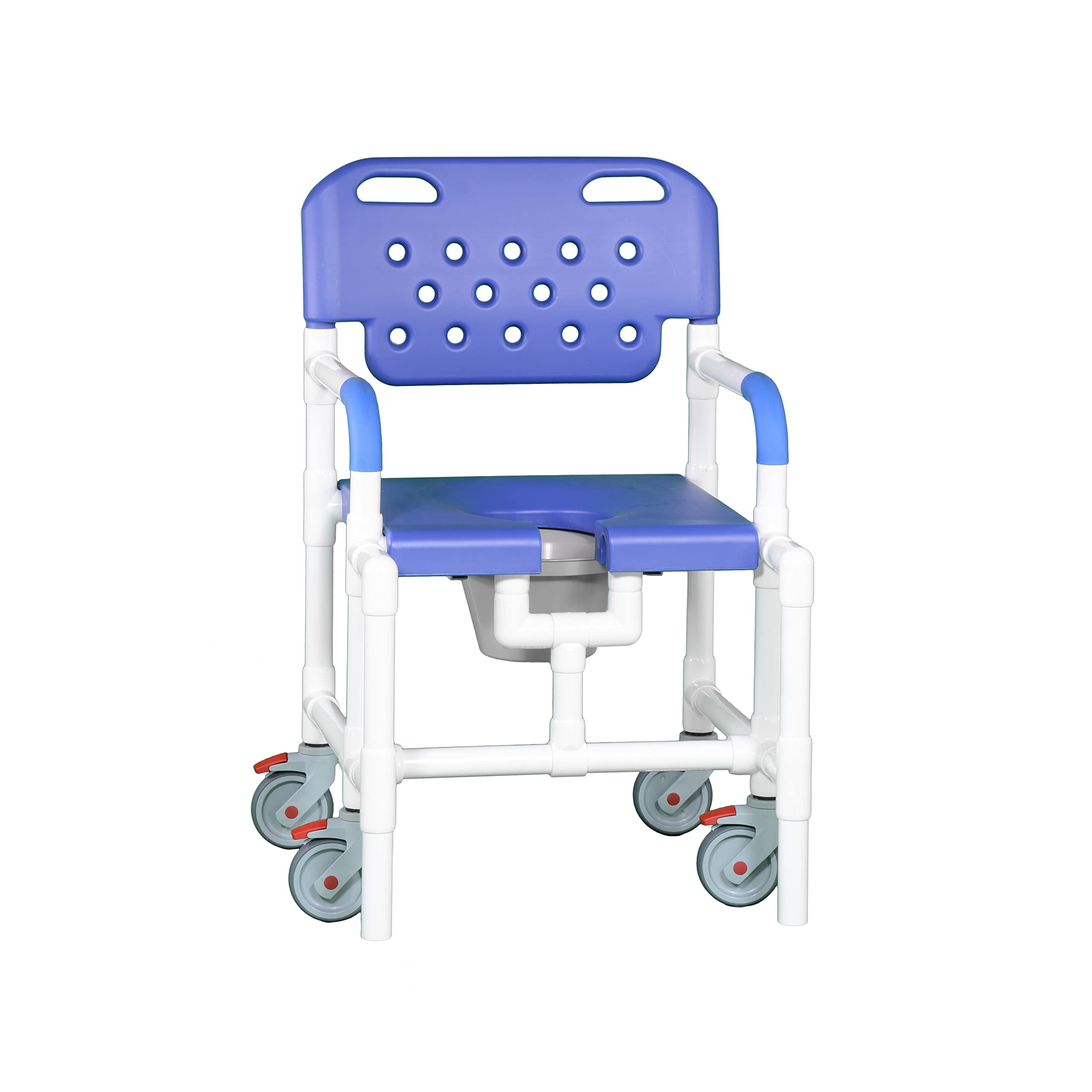 IPU PLT8250 MS Mid-Size Rolling Shower Chair - Adjustable Height Bath Safety Stool for Elderly & Disabled - Blue Shower Seat with Wheels for Toilet, Shower & Bedside Commode Use - Ideal for Bathroom Safety & Mobility Assistance