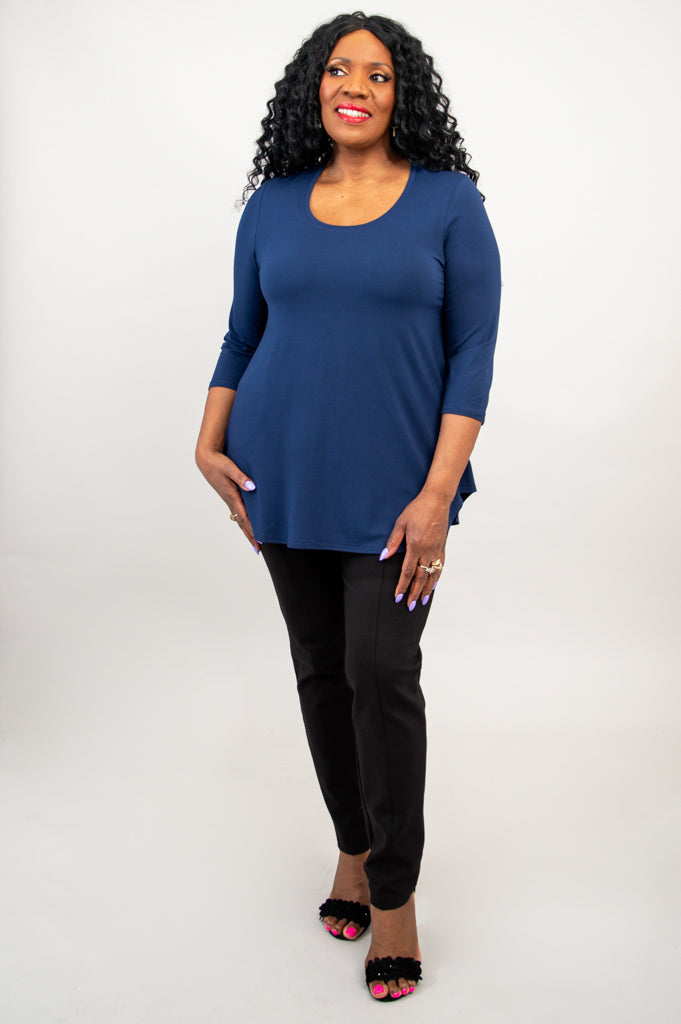 Jazz 3/4 Sleeve Top for Women - Soft Bamboo Fabric in Indigo Blue - Perfect for Casual Wear, Yoga & Summer Outfits