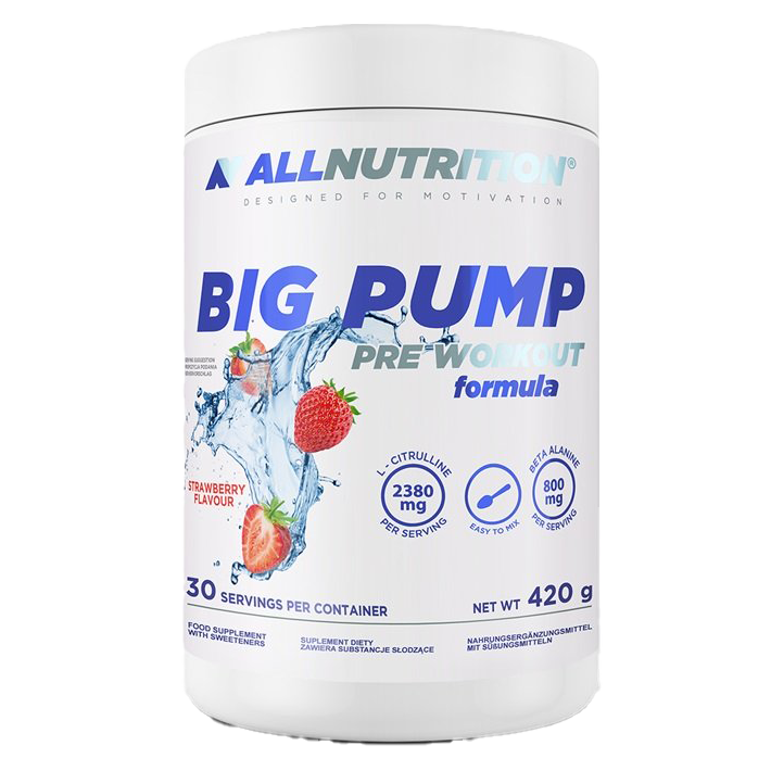 Allnutrition Big Pump Pre Workout Powder - 420g Strawberry Flavor for Energy & Muscle Pump | Gym, Bodybuilding & Fitness Supplements