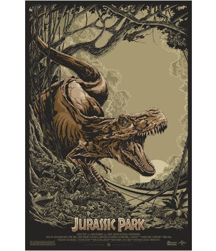 Jurassic Park Movie Poster by Ken Taylor - Premium Dinosaur Wall Art for Home Theater, Living Room & Office Decor