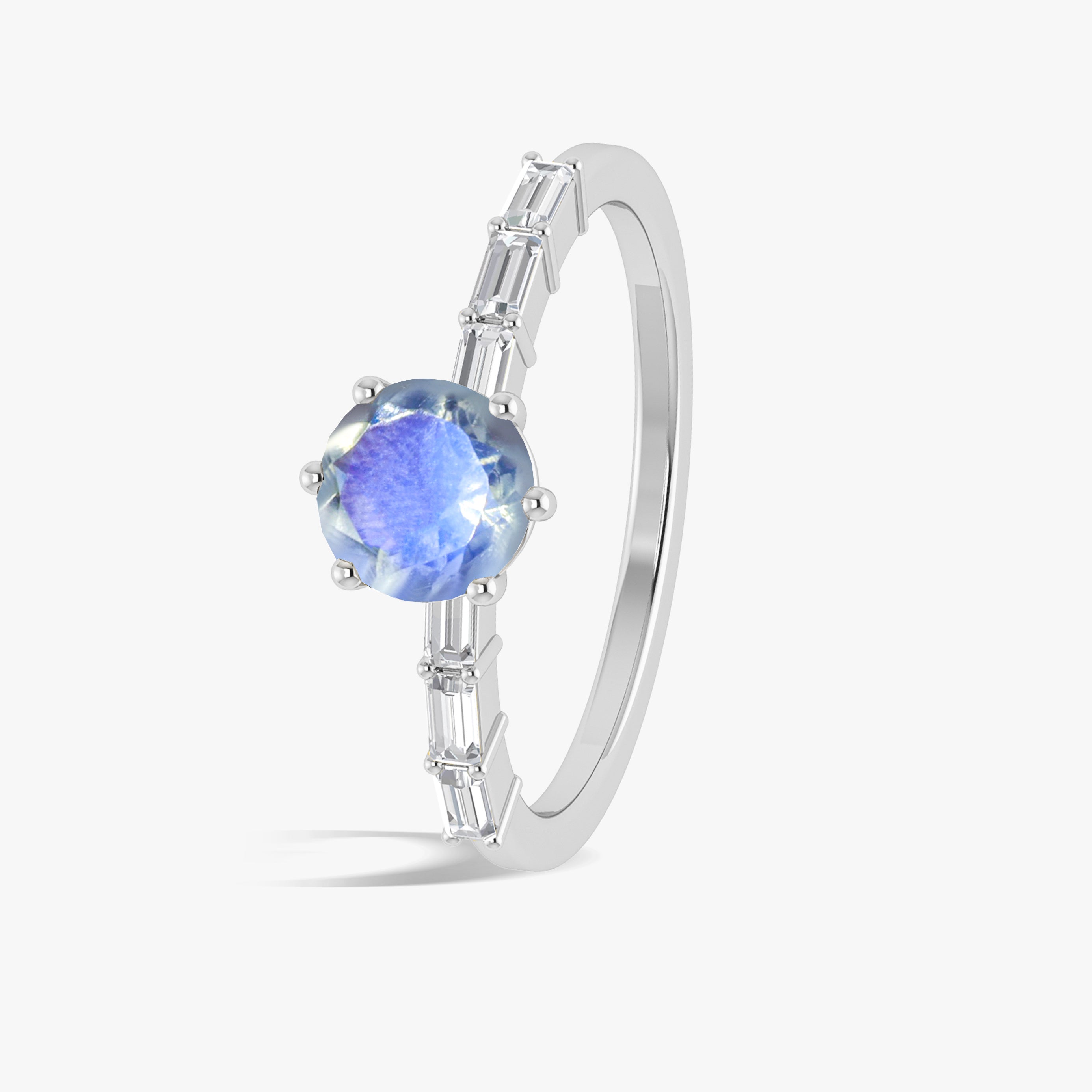 Rainbow Moonstone Seven Stone Ring for Women - Elegant Sterling Silver Jewelry for Wedding, Engagement & Everyday Wear