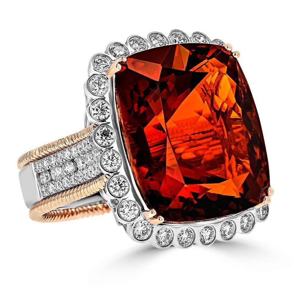 18KT 31.10 CT Natural Madeira Citrine & 1.74 CTW Diamond Ring for Women - Luxury Birthstone Jewelry Gift for Anniversary, Engagement, or Special Occasions